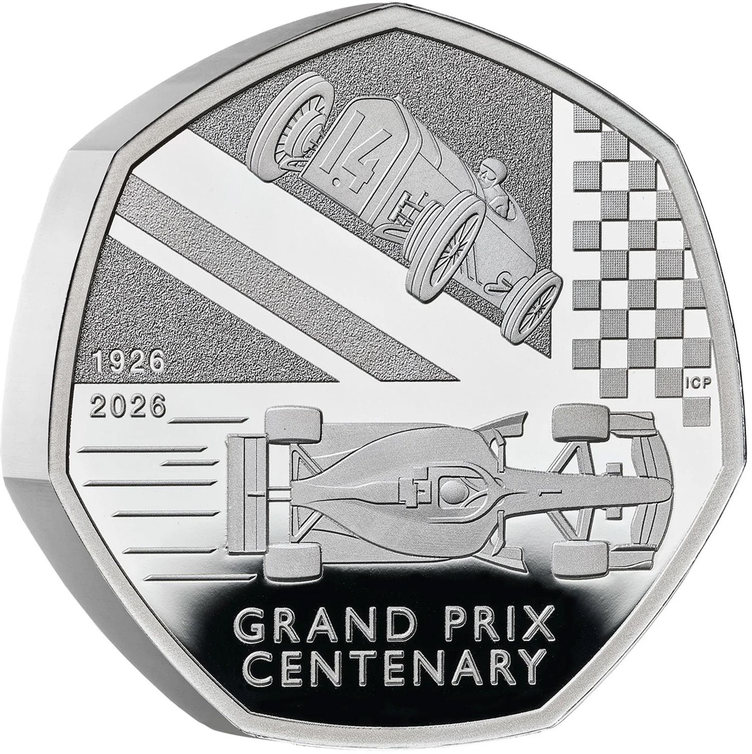 50 Pence - Charles III Grand Prix Centenary; Silver Piedfort reverse