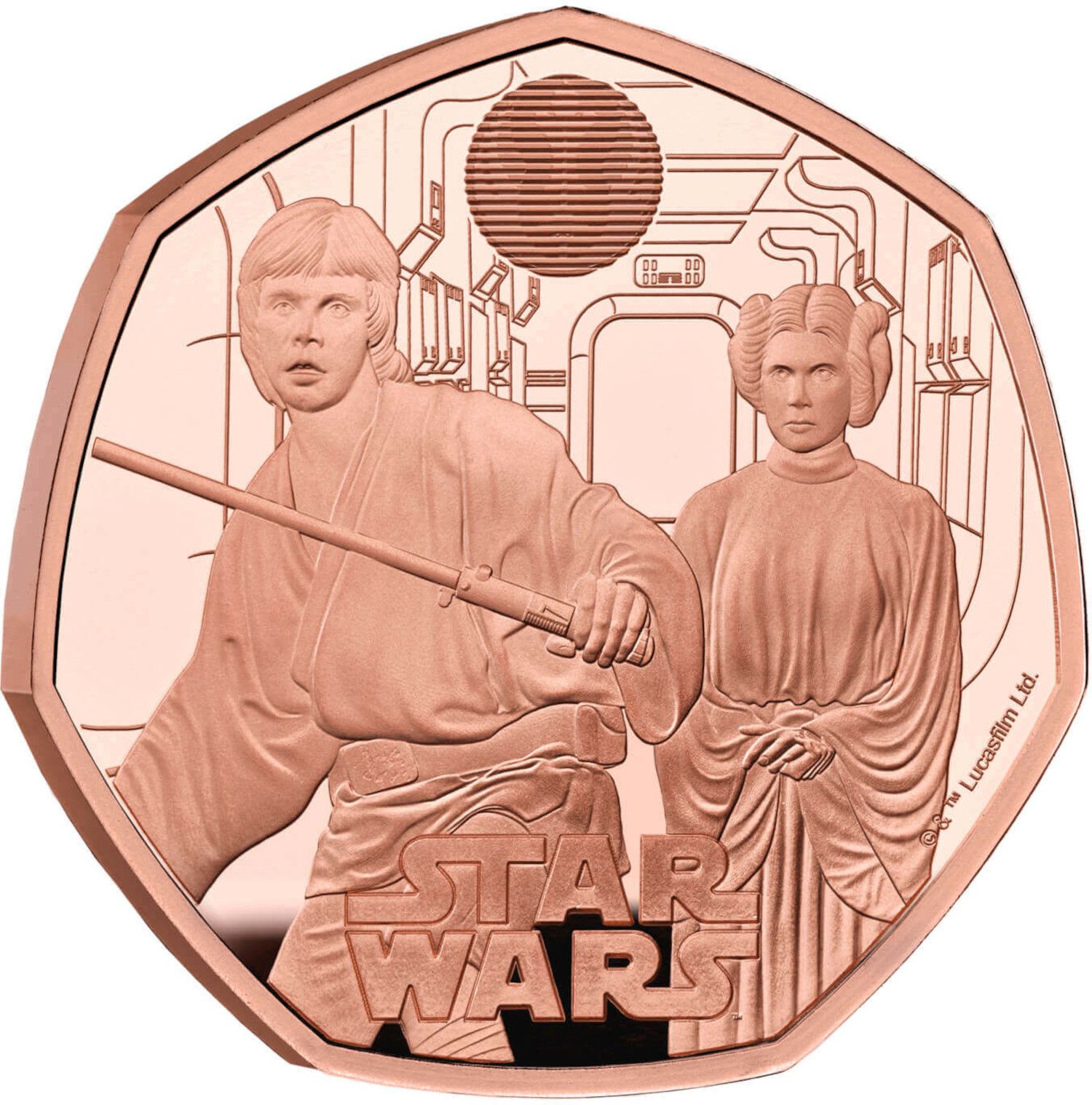 50 Pence - Charles III Luke Skywalker and Princess Leia; Gold Proof reverse