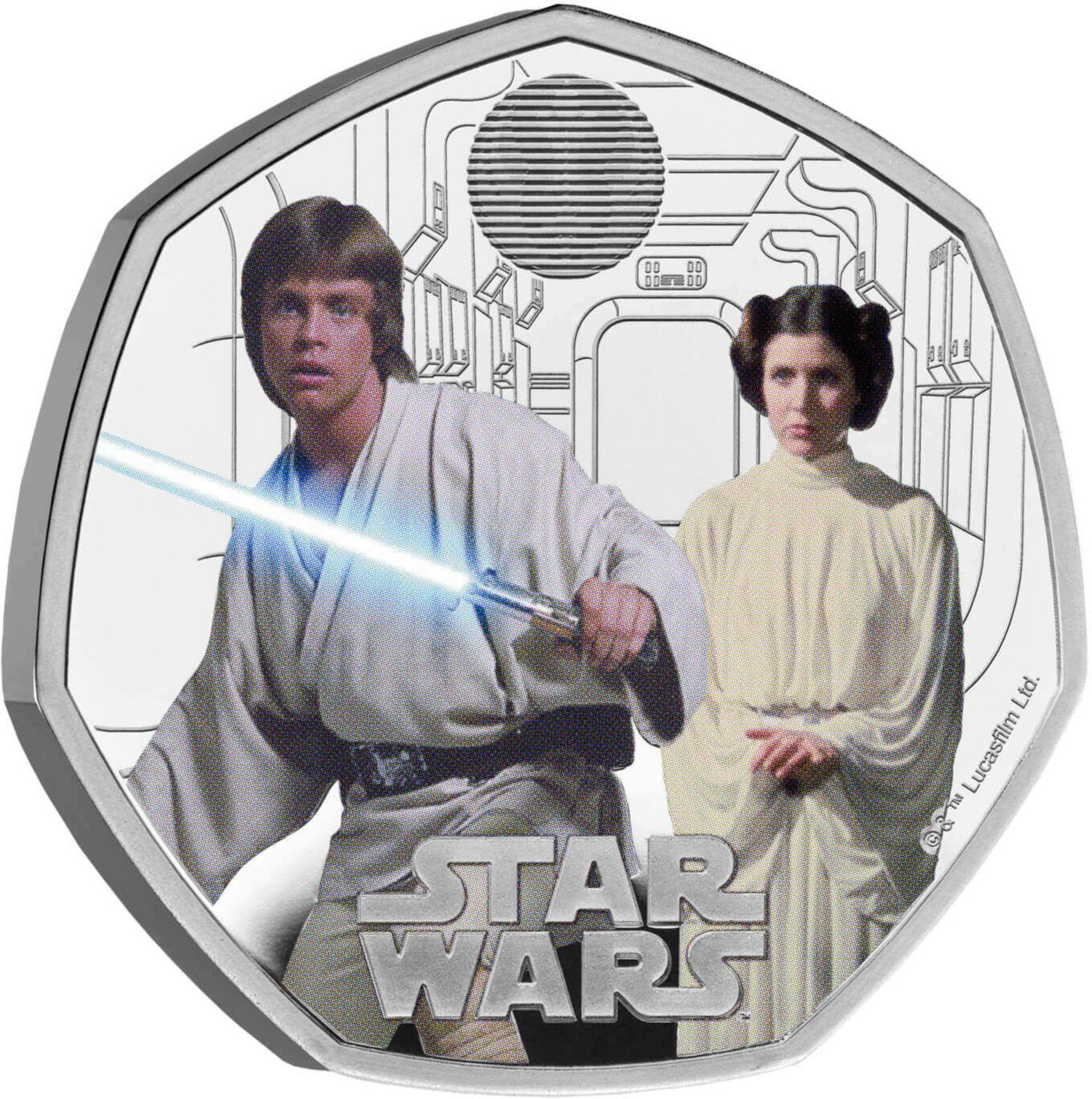 50 Pence - Charles III Luke Skywalker and Princess Leia; Silver Proof reverse