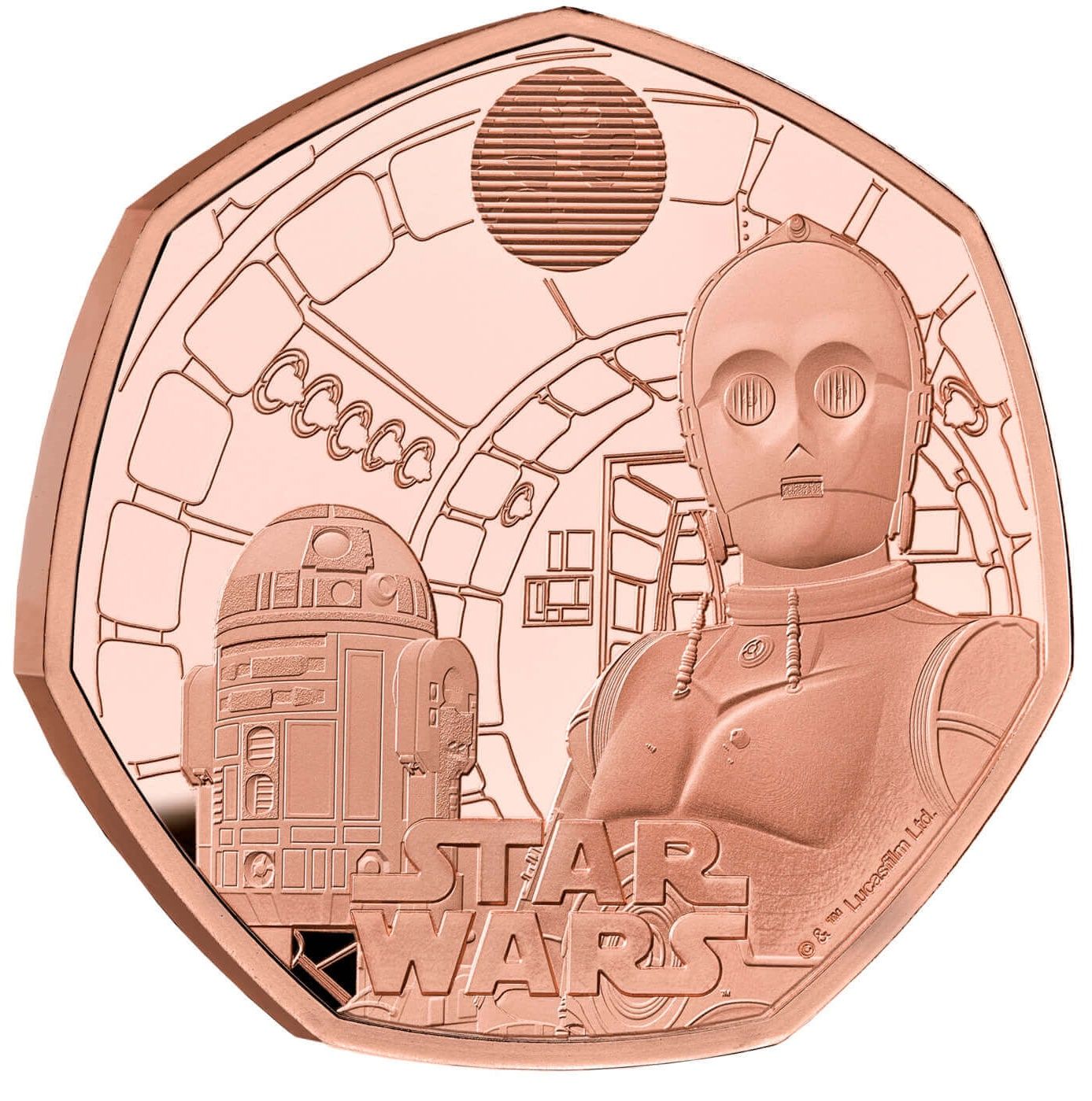 50 Pence - Charles III R2-D2 and C-3PO; Gold Proof reverse