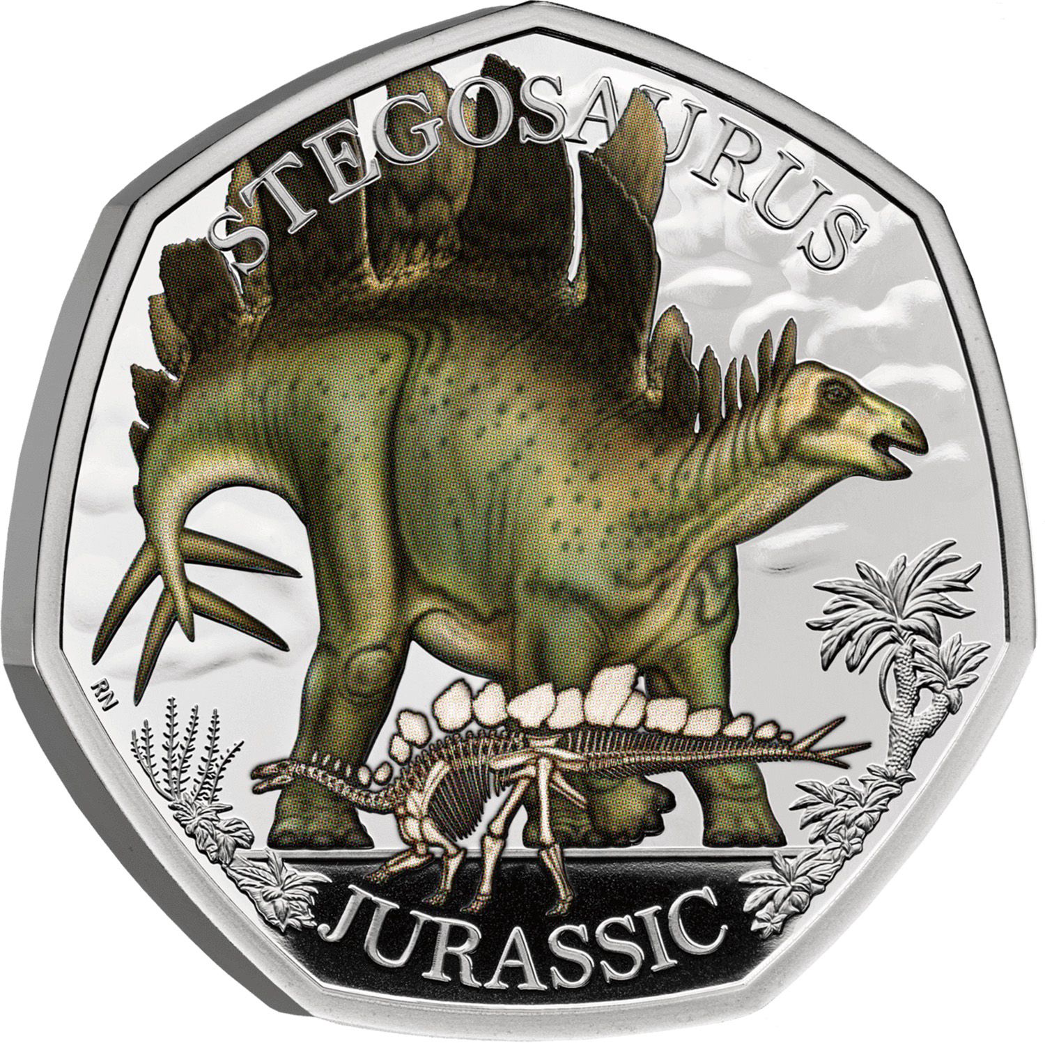 50 Pence - Charles III Stegosaurus; Silver Proof reverse