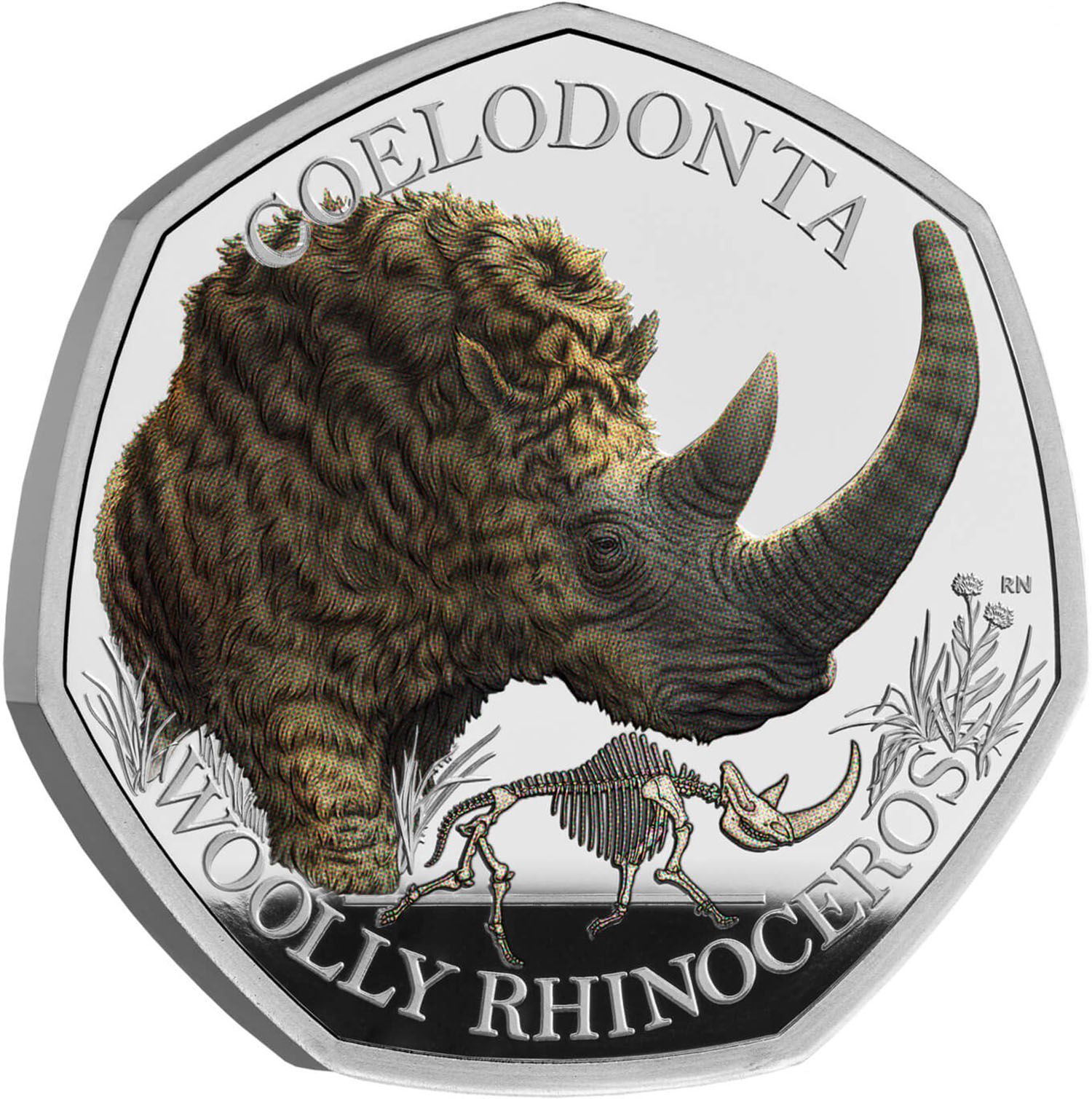 50 Pence - Charles III Woolly Rhinoceros; Silver Proof reverse
