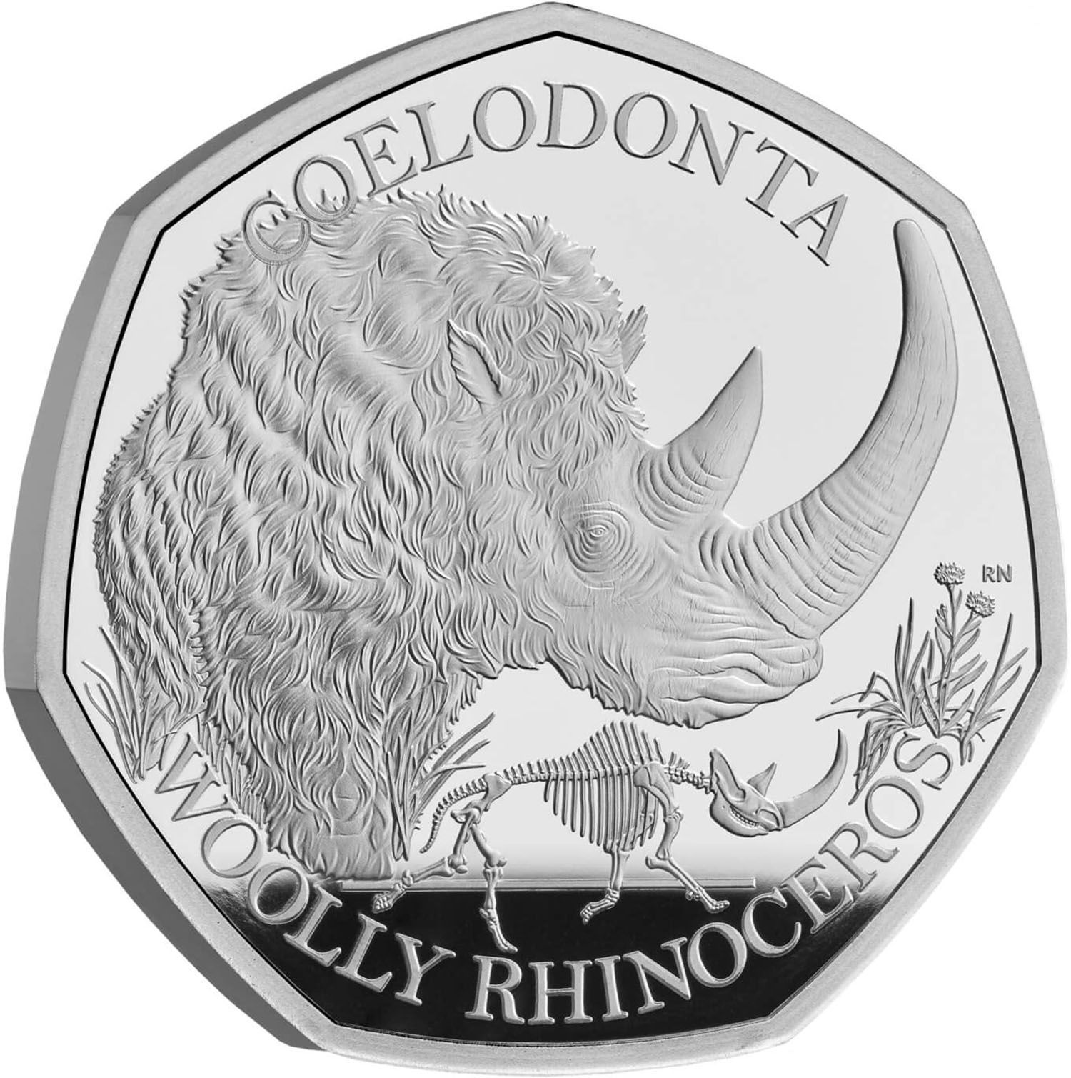50 Pence - Charles III Woolly Rhinoceros; Silver Proof reverse