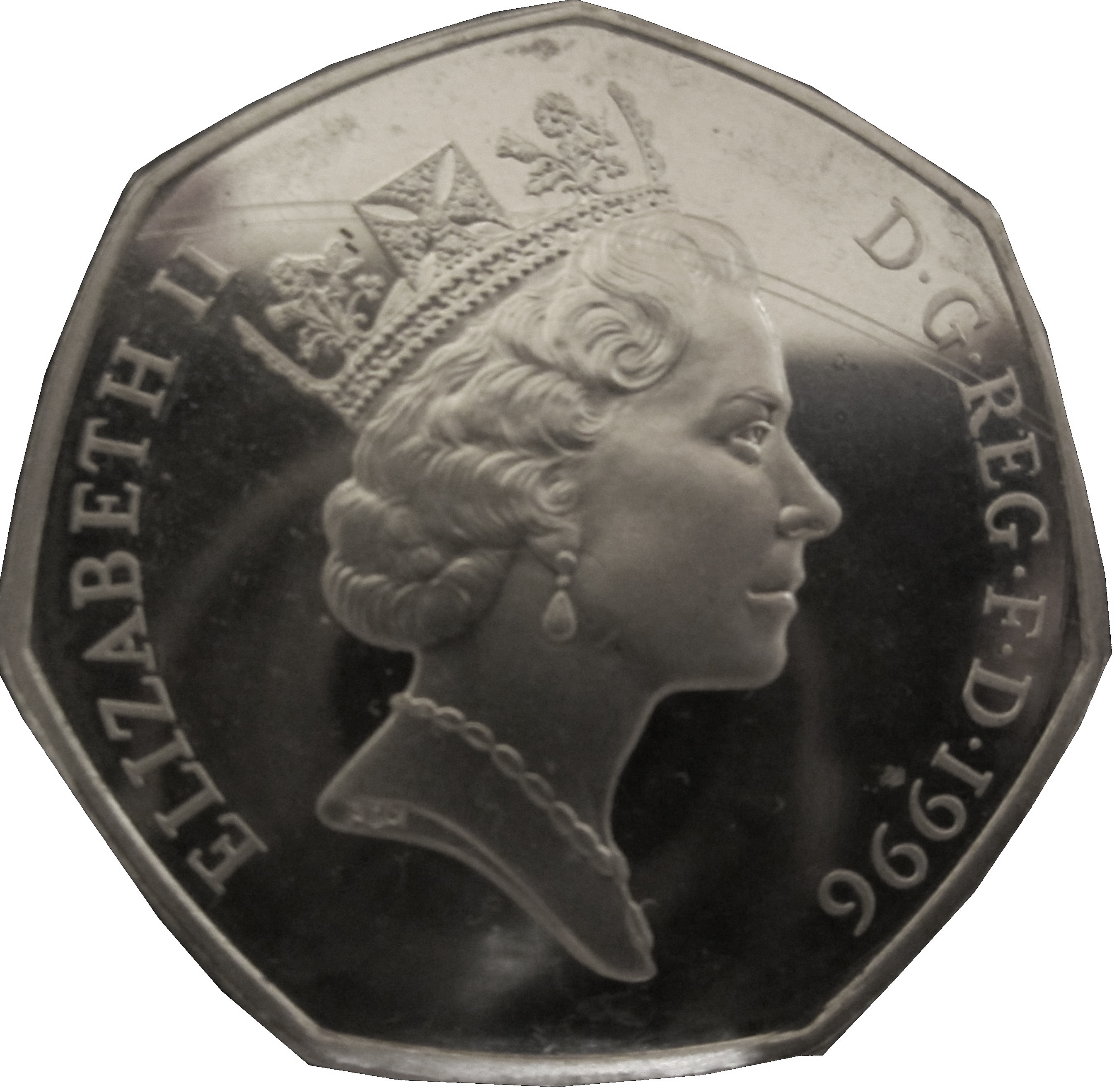 50 Pence - Elizabeth II 3rd portrait; large type; Silver Proof obverse