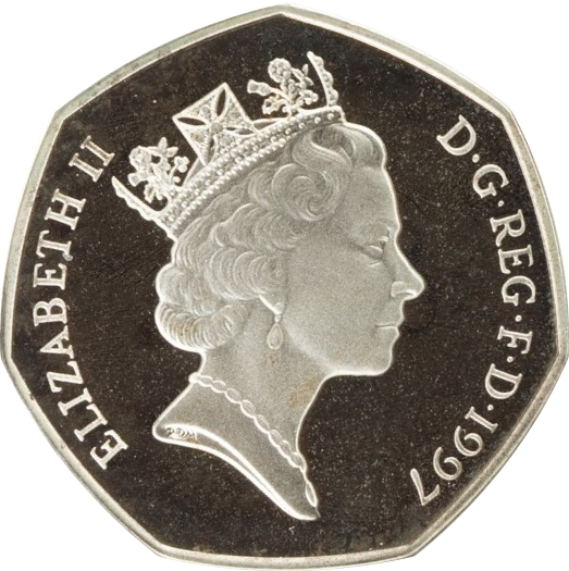 50 Pence - Elizabeth II 3rd portrait; small type; Silver Piedfort obverse