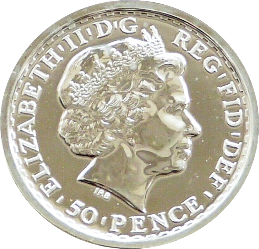 50 Pence - Elizabeth II 4th portrait; 1/4 oz Fine Silver (.999) obverse