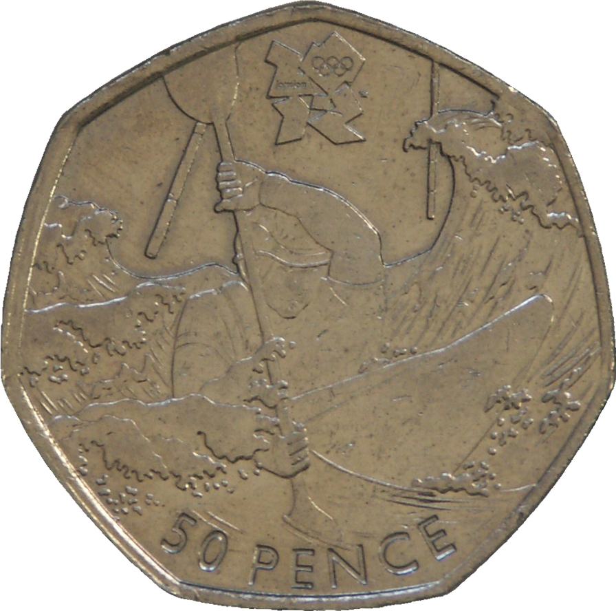 50 Pence - Elizabeth II 4th portrait; Canoeing reverse