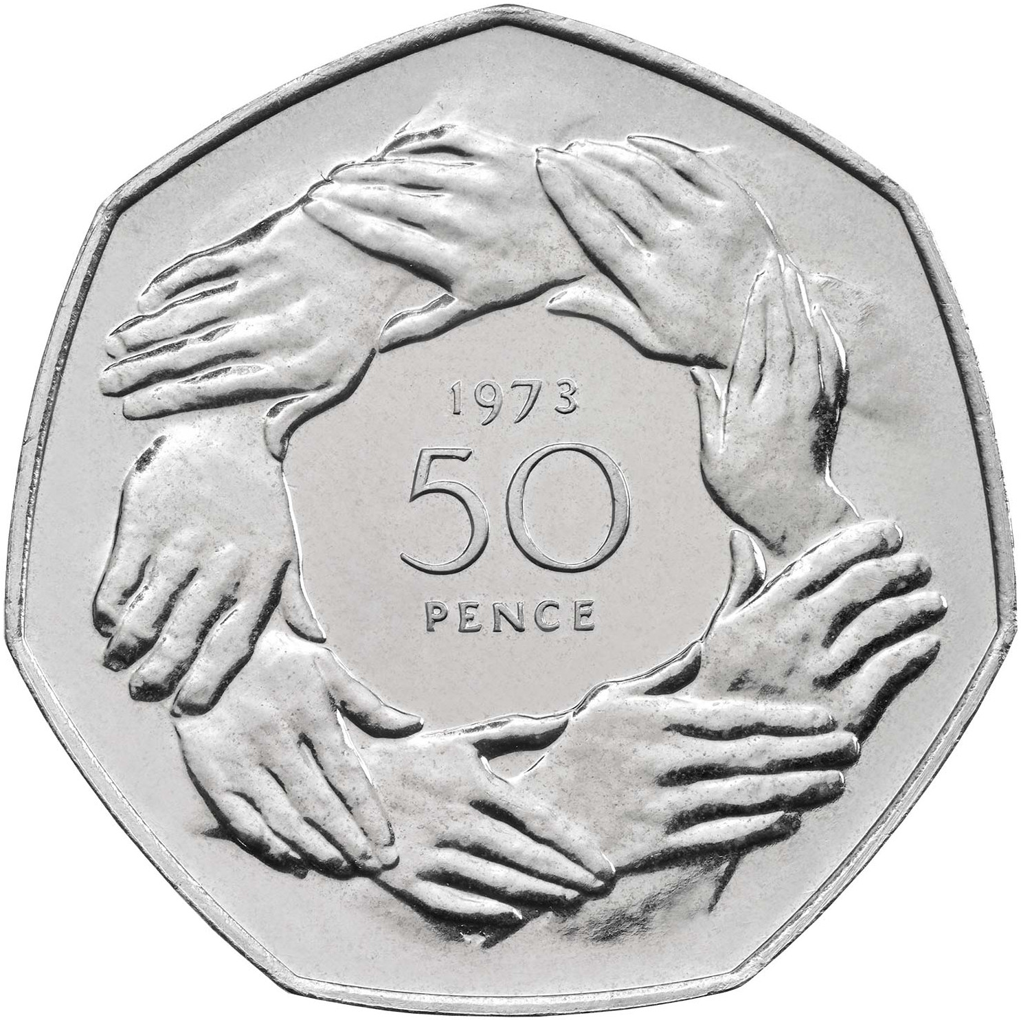 50 Pence - Elizabeth II 4th portrait; EEC 50p Anniversary reverse
