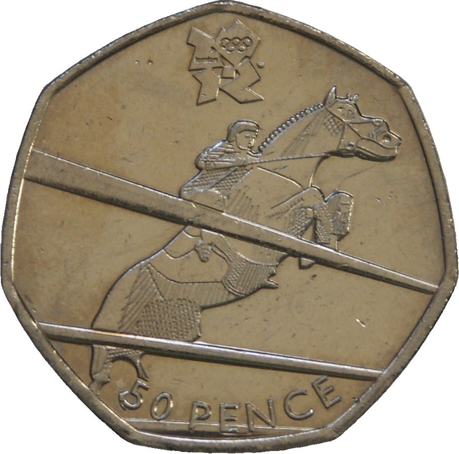 50 Pence - Elizabeth II 4th portrait; Equestrian reverse
