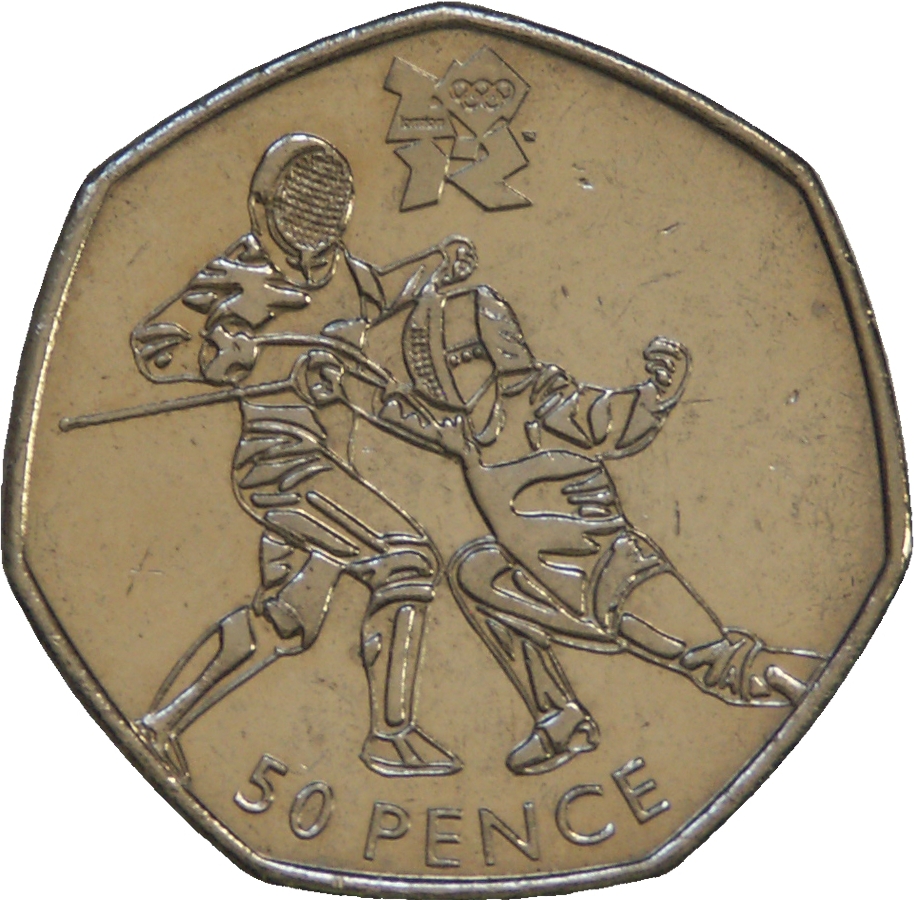 50 Pence - Elizabeth II 4th portrait; Fencing reverse