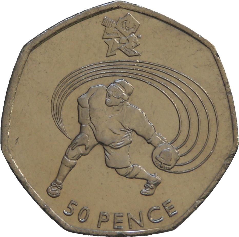50 Pence - Elizabeth II 4th portrait; Goalball reverse