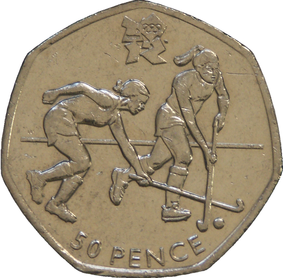 50 Pence - Elizabeth II 4th portrait; Hockey reverse