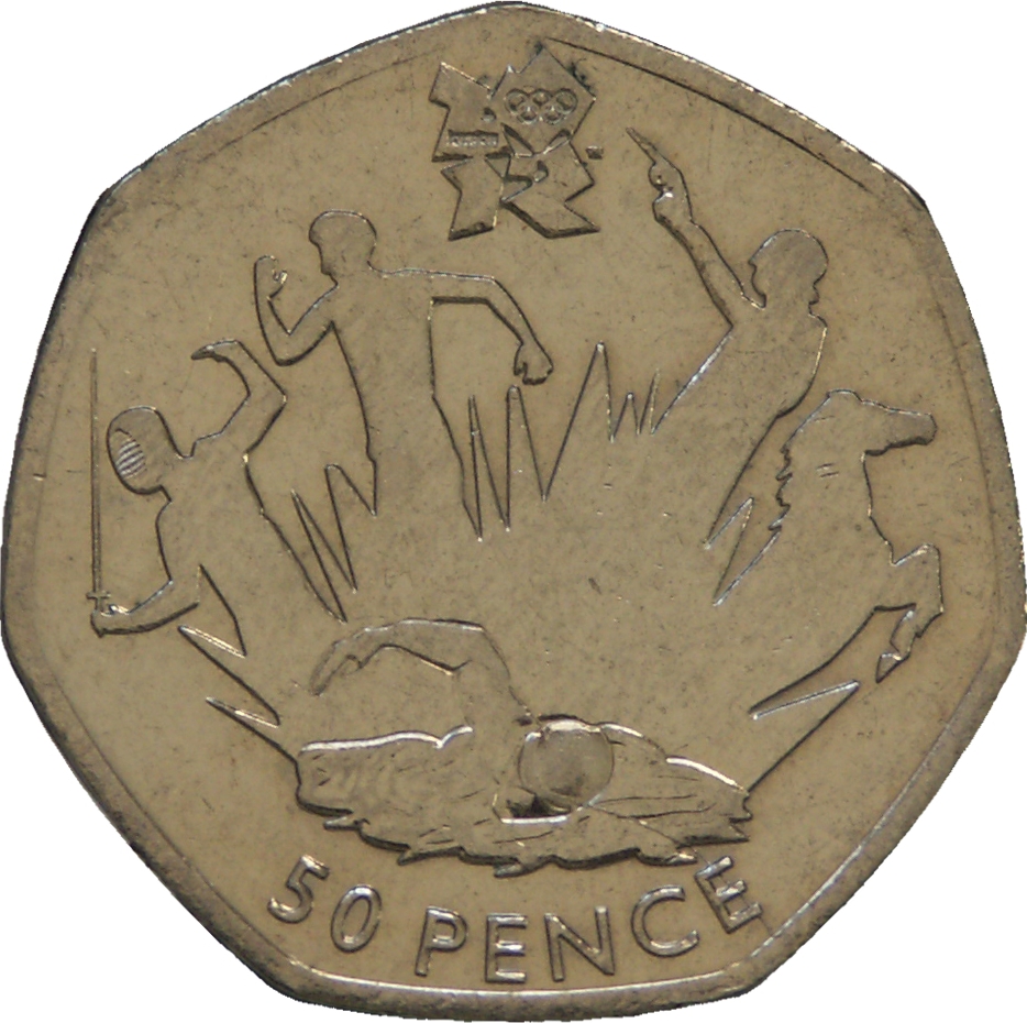 50 Pence - Elizabeth II 4th portrait; Modern Pentathlon reverse