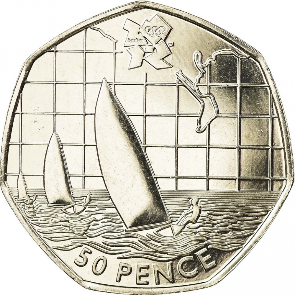 50 Pence - Elizabeth II 4th portrait; Sailing reverse