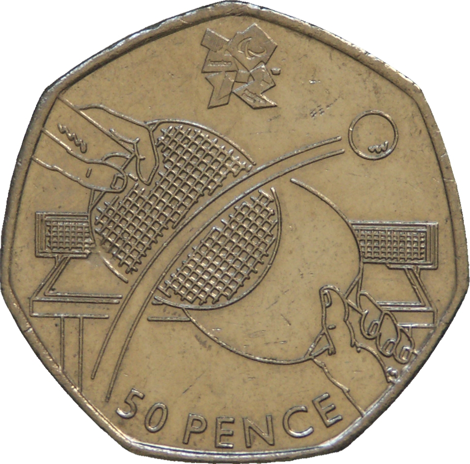 50 Pence - Elizabeth II 4th portrait; Table Tennis reverse