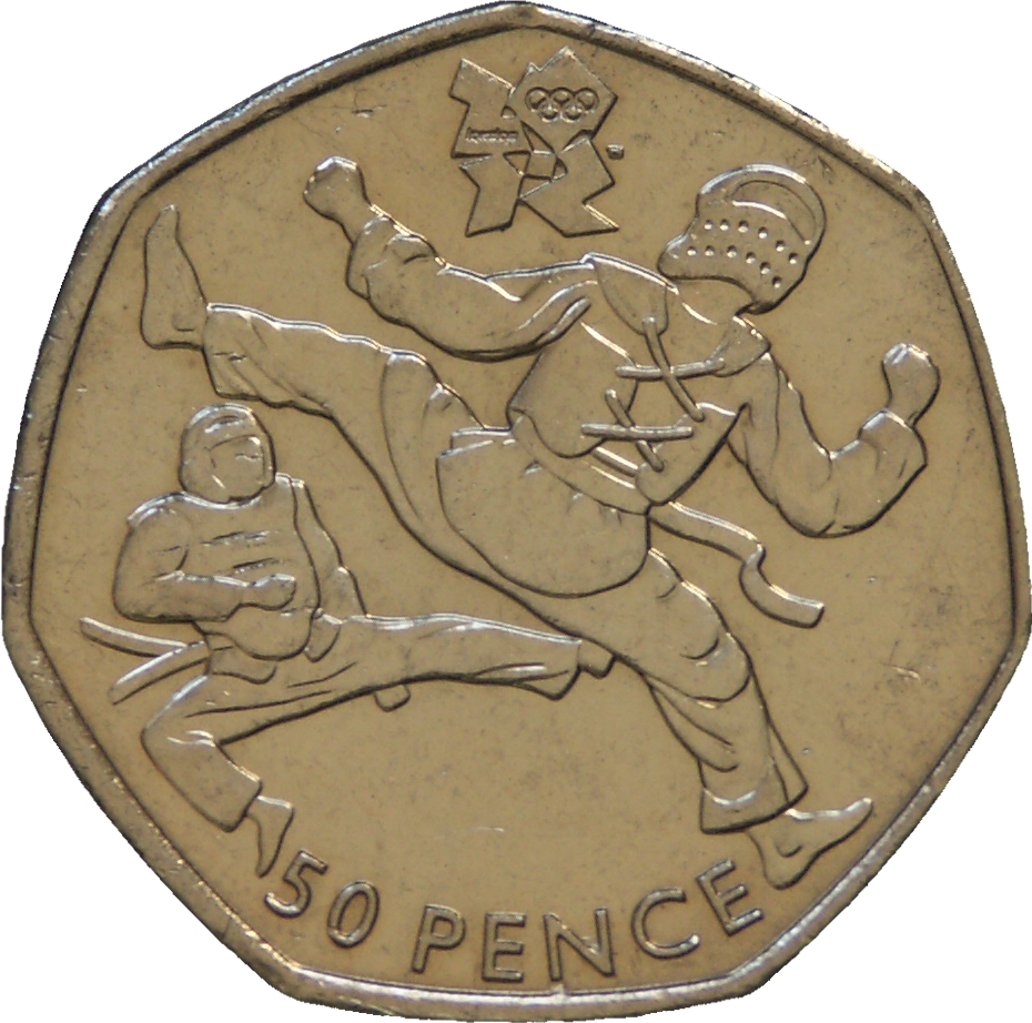 50 Pence - Elizabeth II 4th portrait; Taekwondo reverse