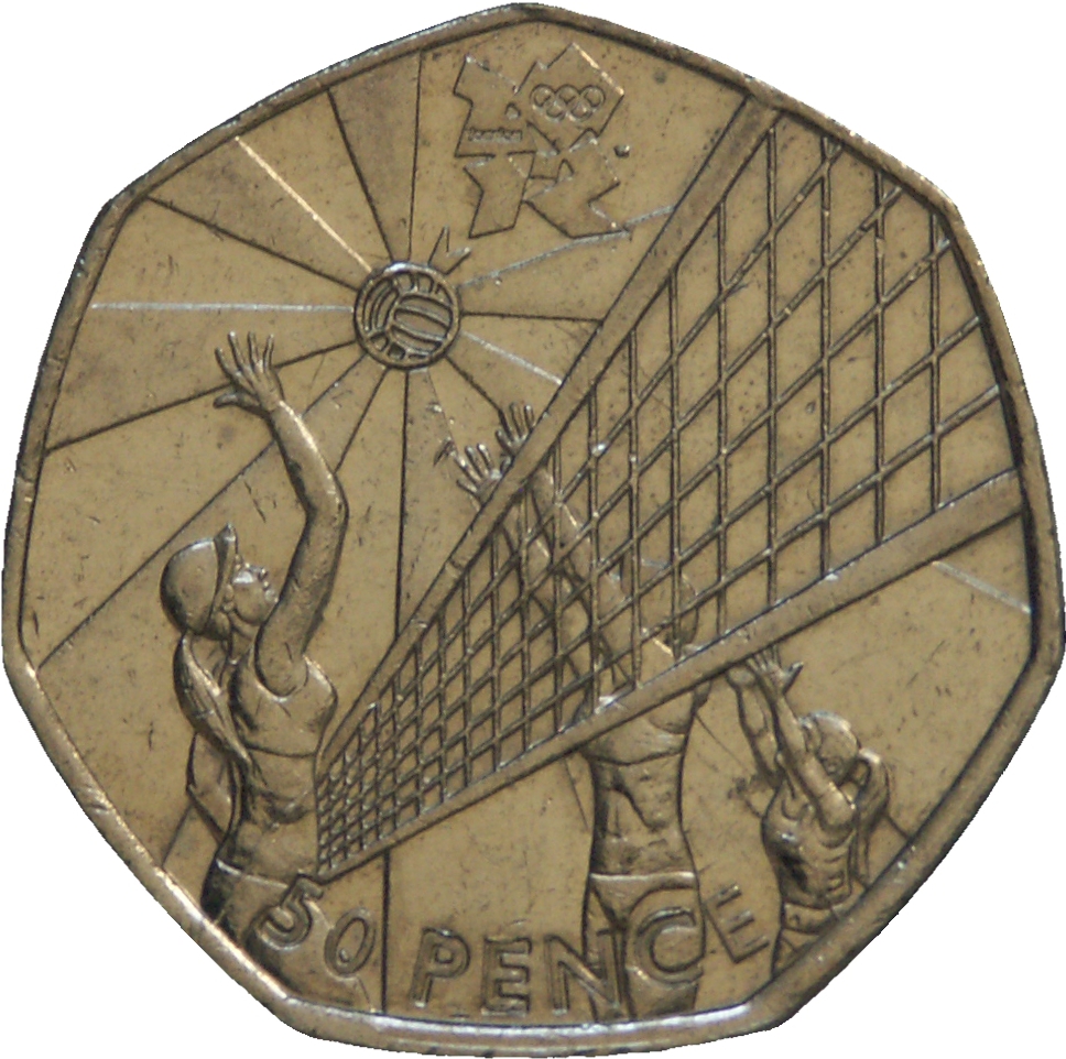 50 Pence - Elizabeth II 4th portrait; Volleyball reverse