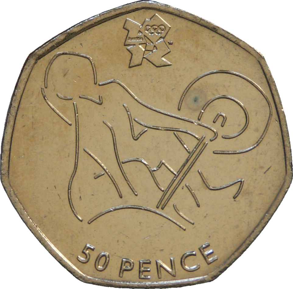 50 Pence - Elizabeth II 4th portrait; Weightlifting reverse