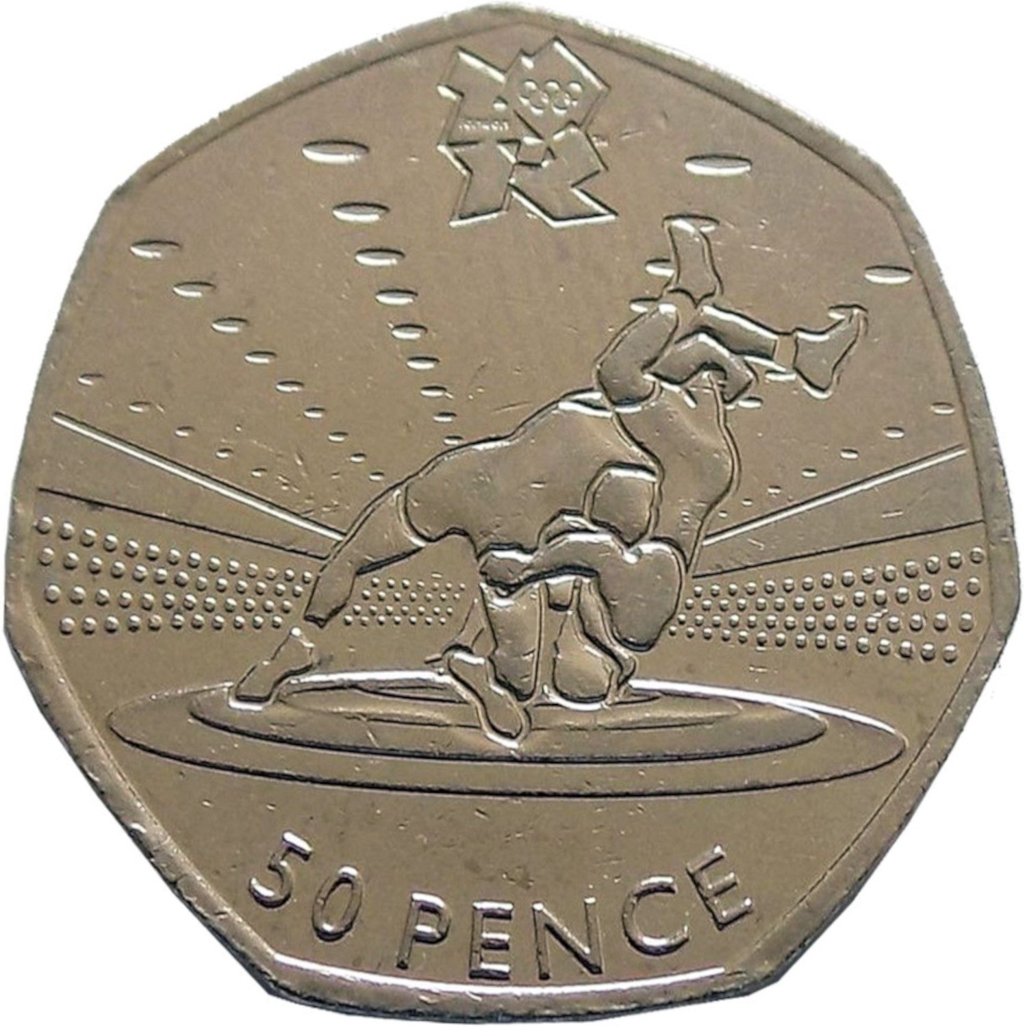 50 Pence - Elizabeth II 4th portrait; Wrestling reverse