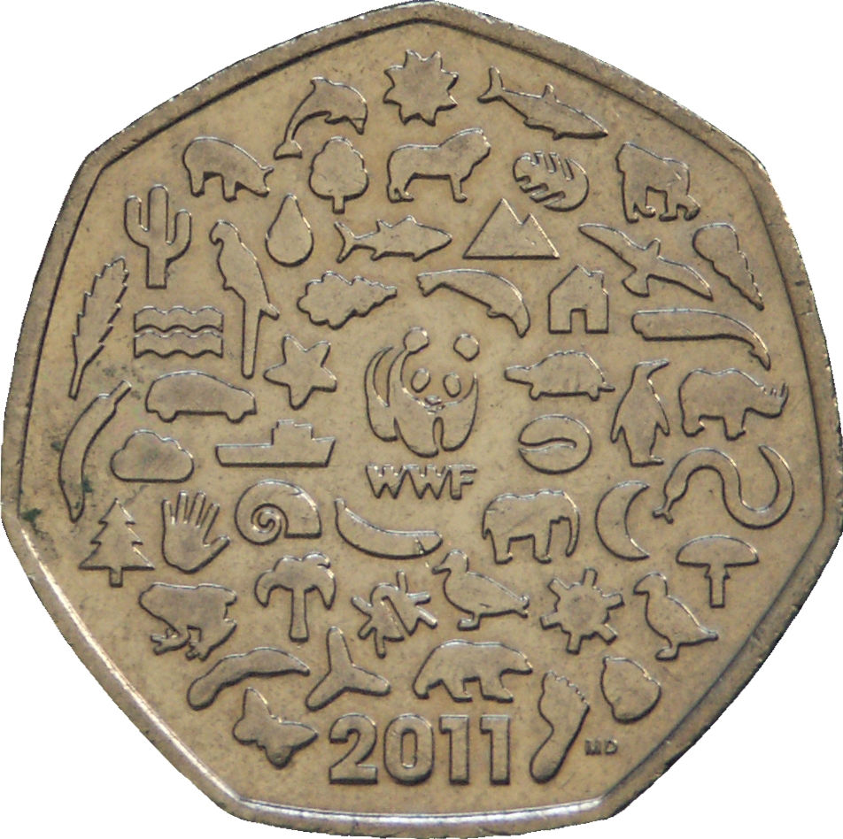 50 Pence - Elizabeth II 4th portrait; WWF reverse