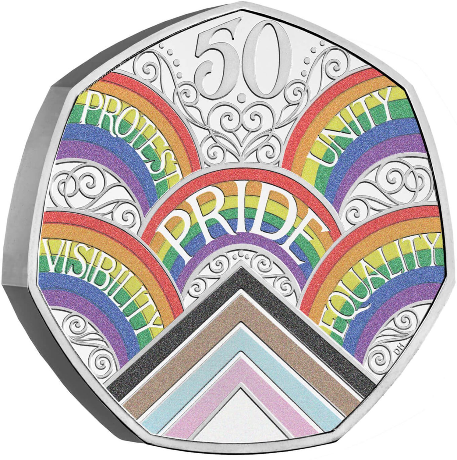 50 Pence - Elizabeth II 50 years of Pride UK; Silver Piedfort reverse