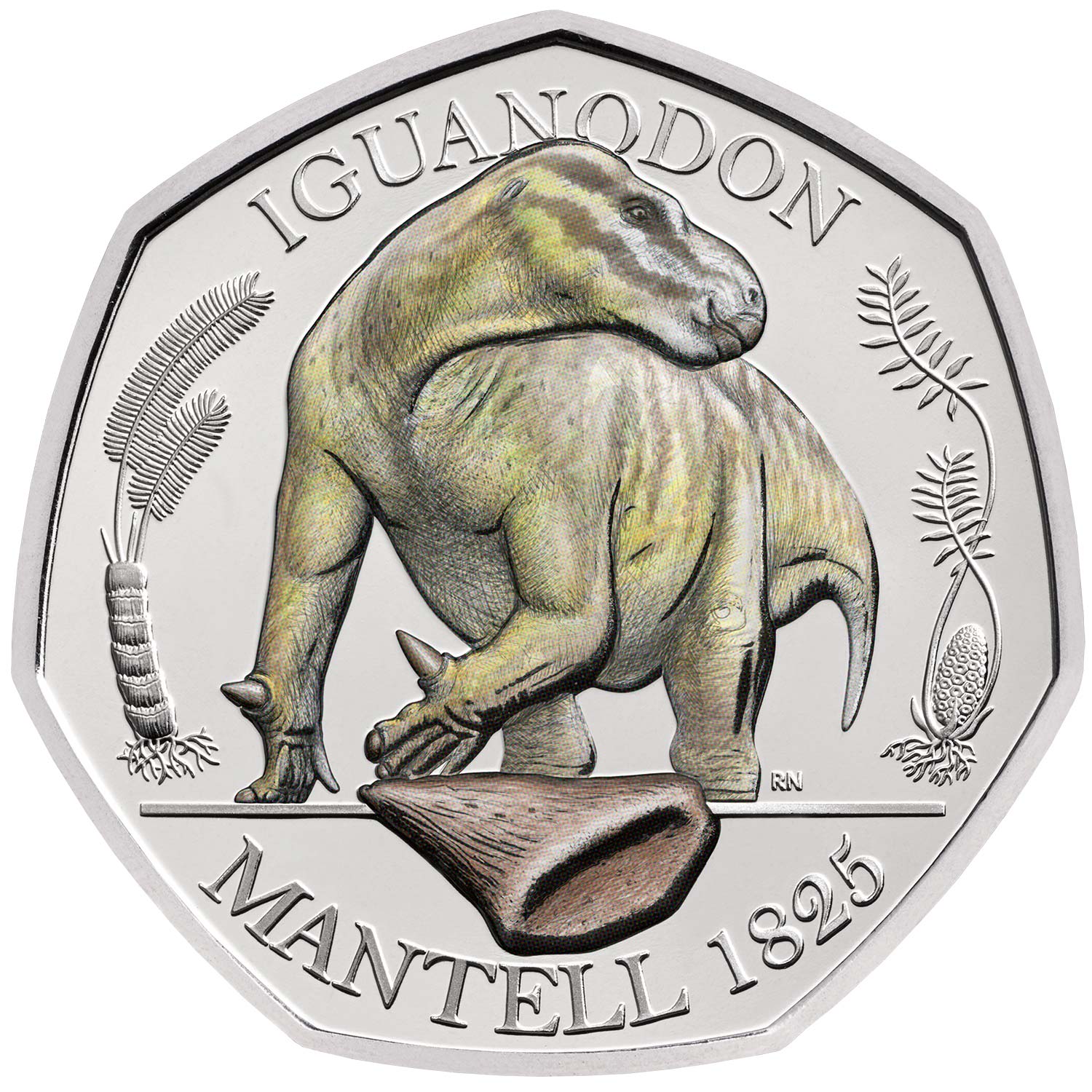 50 Pence - Elizabeth II 5th Portrait; Iguanodon reverse