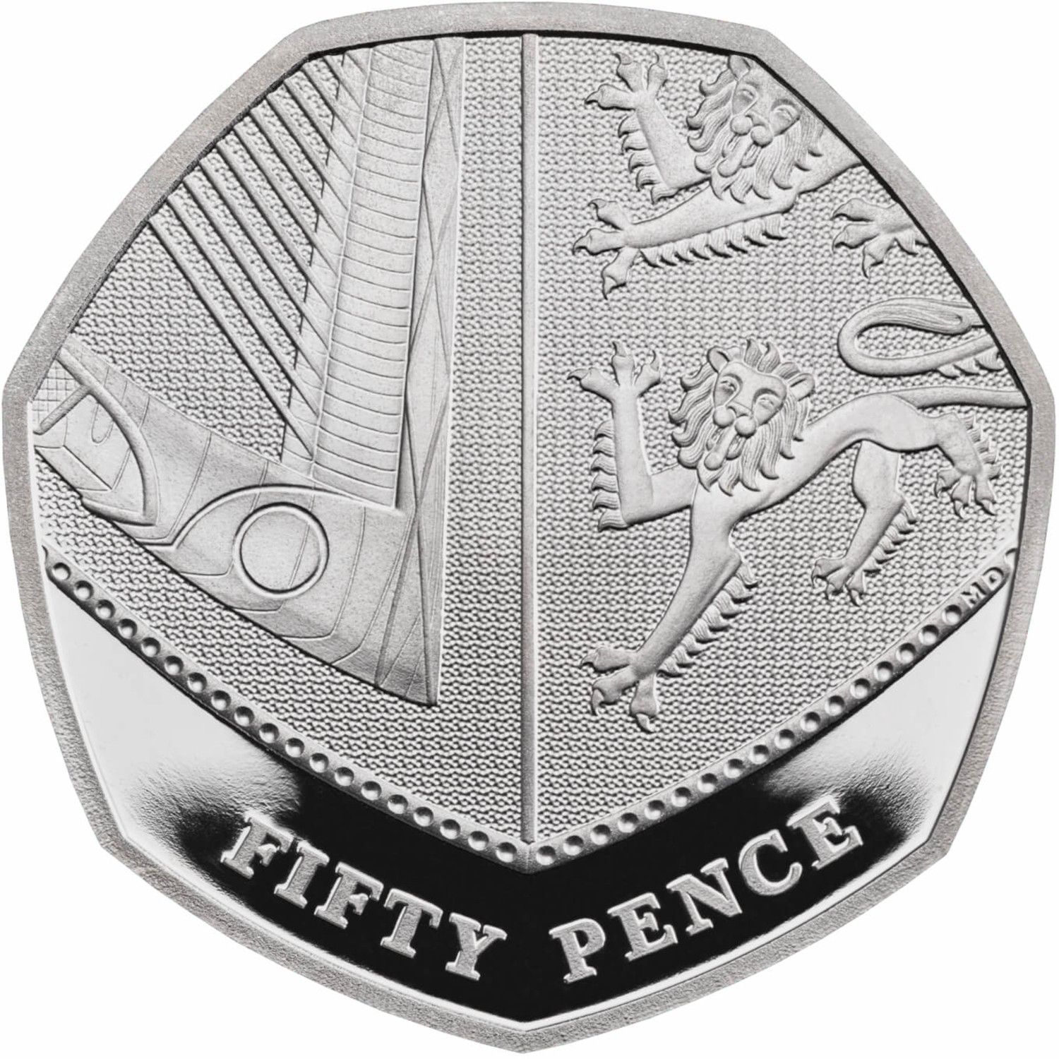 50 Pence - Elizabeth II 5th portrait; Royal Shield, Platinum Proof reverse