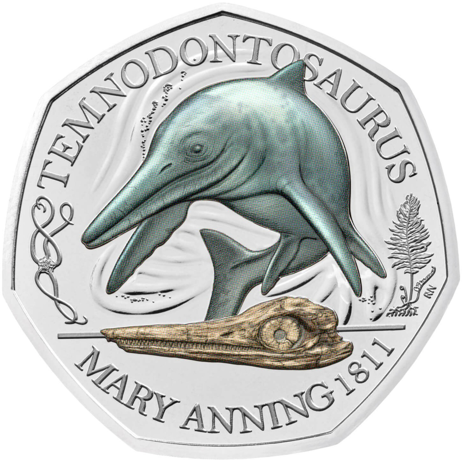 50 Pence - Elizabeth II 5th portrait; Temnodontosaurus reverse