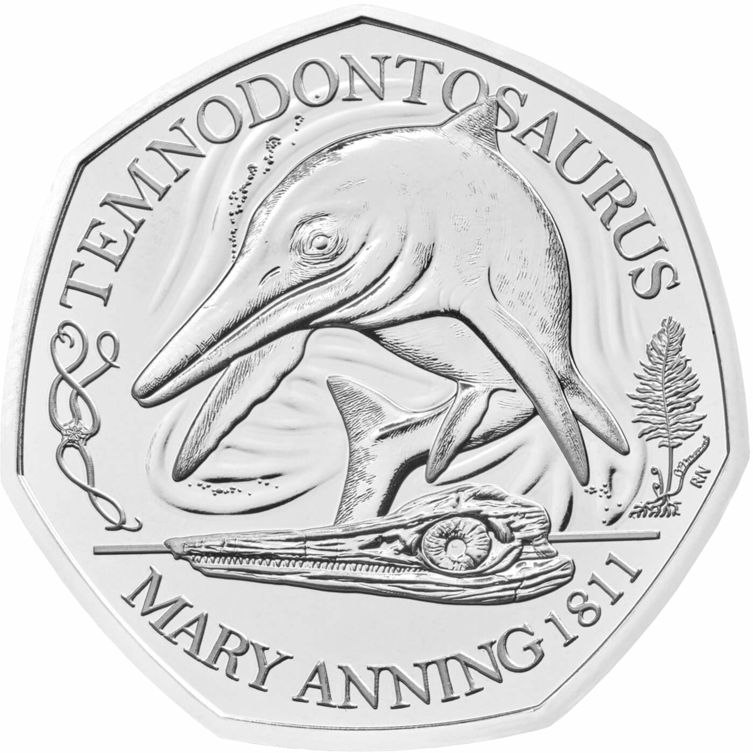 50 Pence - Elizabeth II 5th portrait; Temnodontosaurus reverse