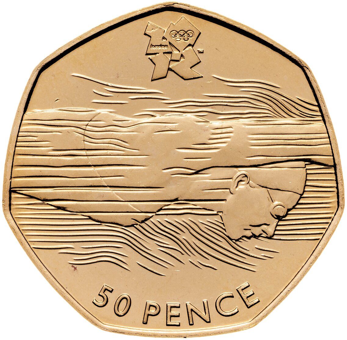 50 Pence - Elizabeth II Aquatics; Gold Proof reverse