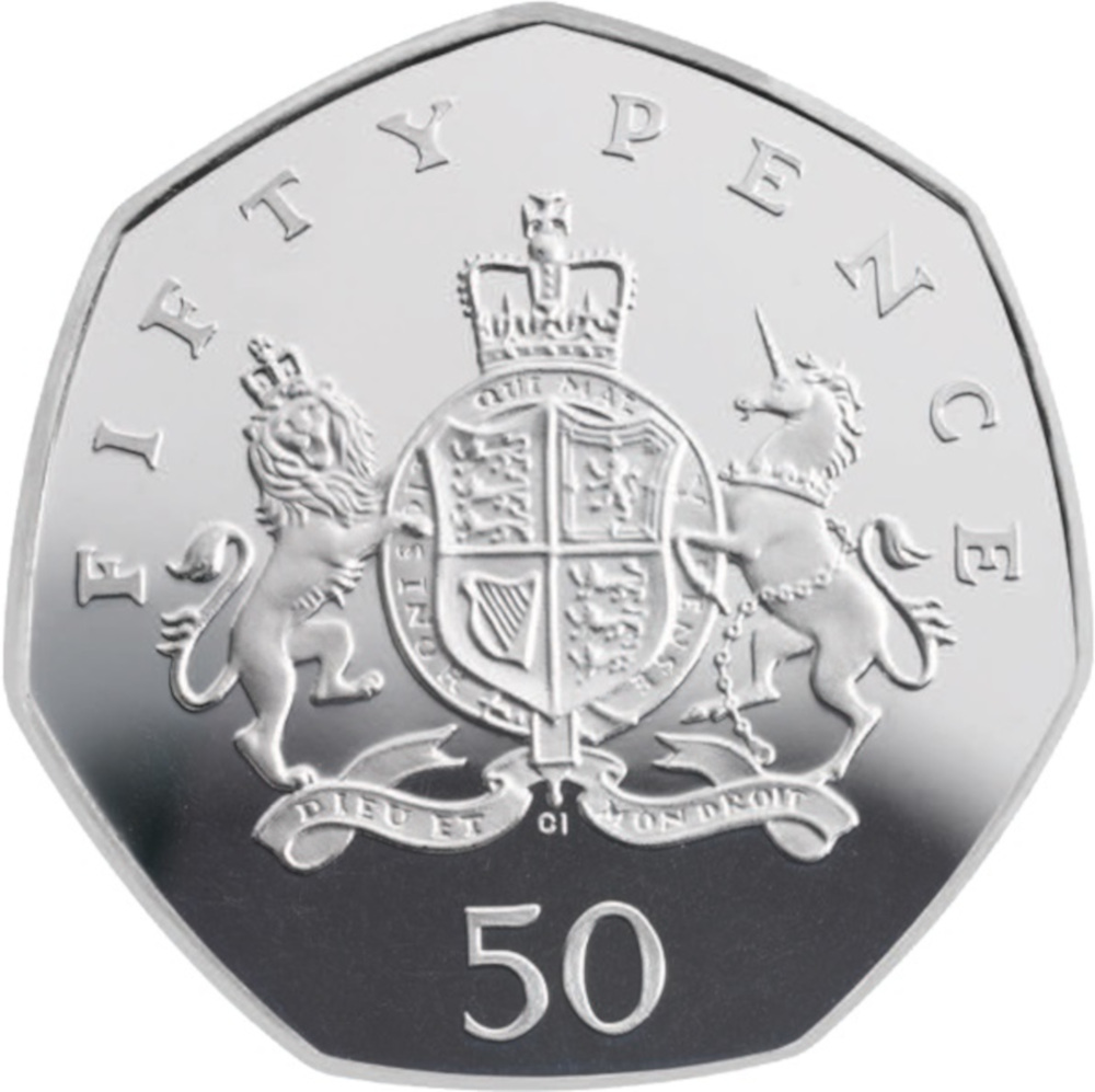 50 Pence - Elizabeth II Christopher Ironside; Silver Proof reverse