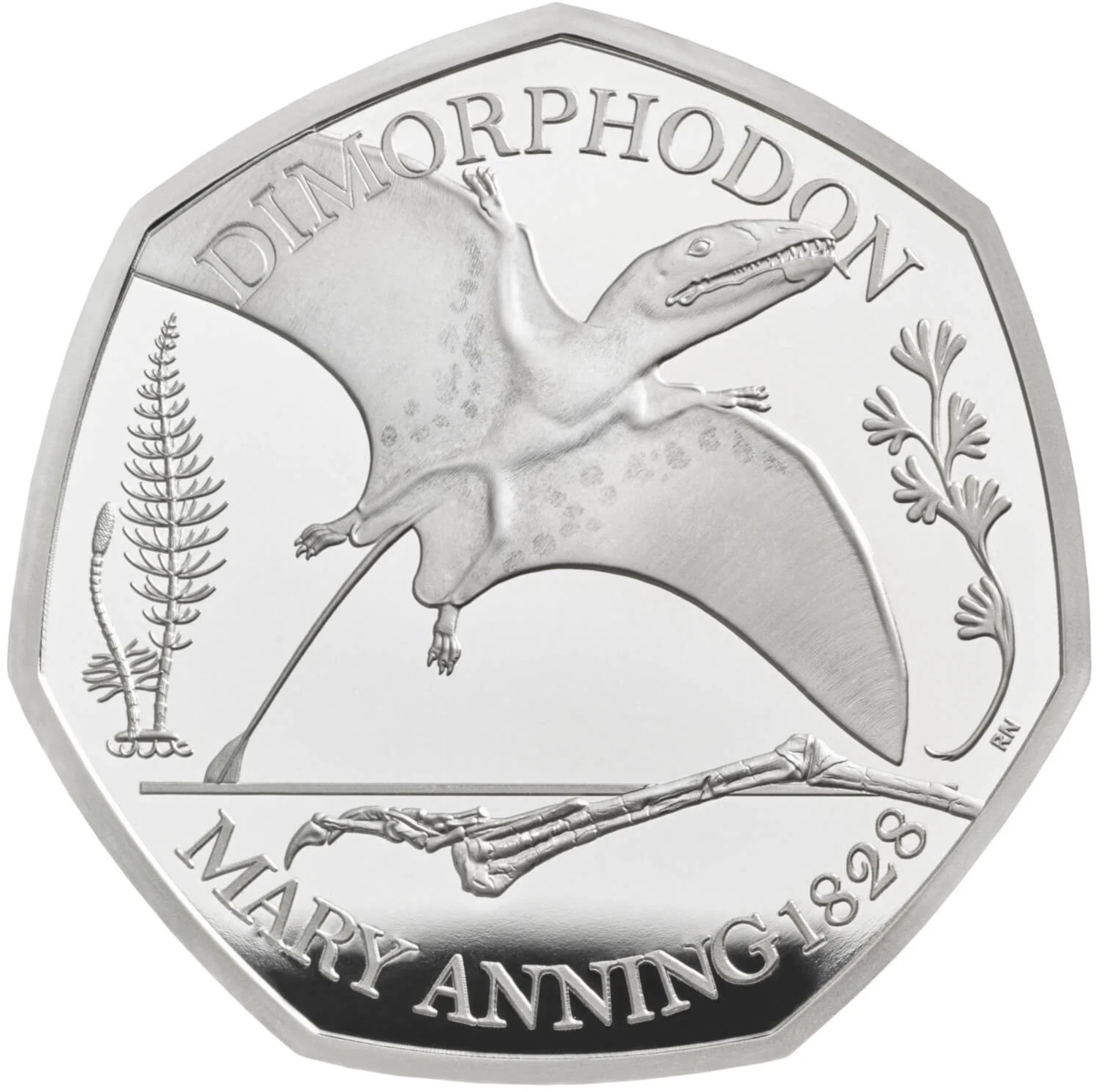 50 Pence - Elizabeth II Dimorphodon; Silver Proof reverse