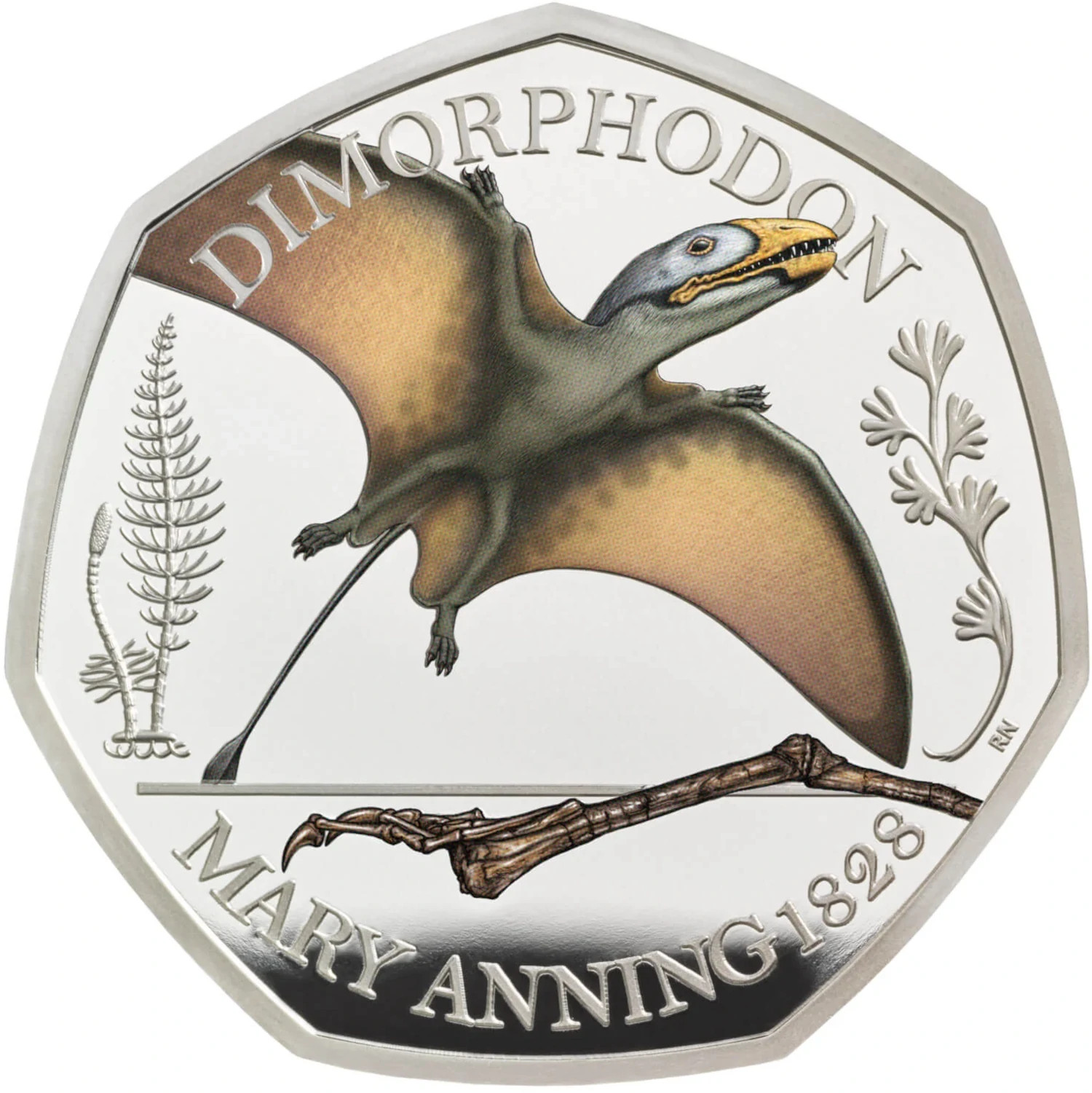 50 Pence - Elizabeth II Dimorphodon; Silver Proof reverse