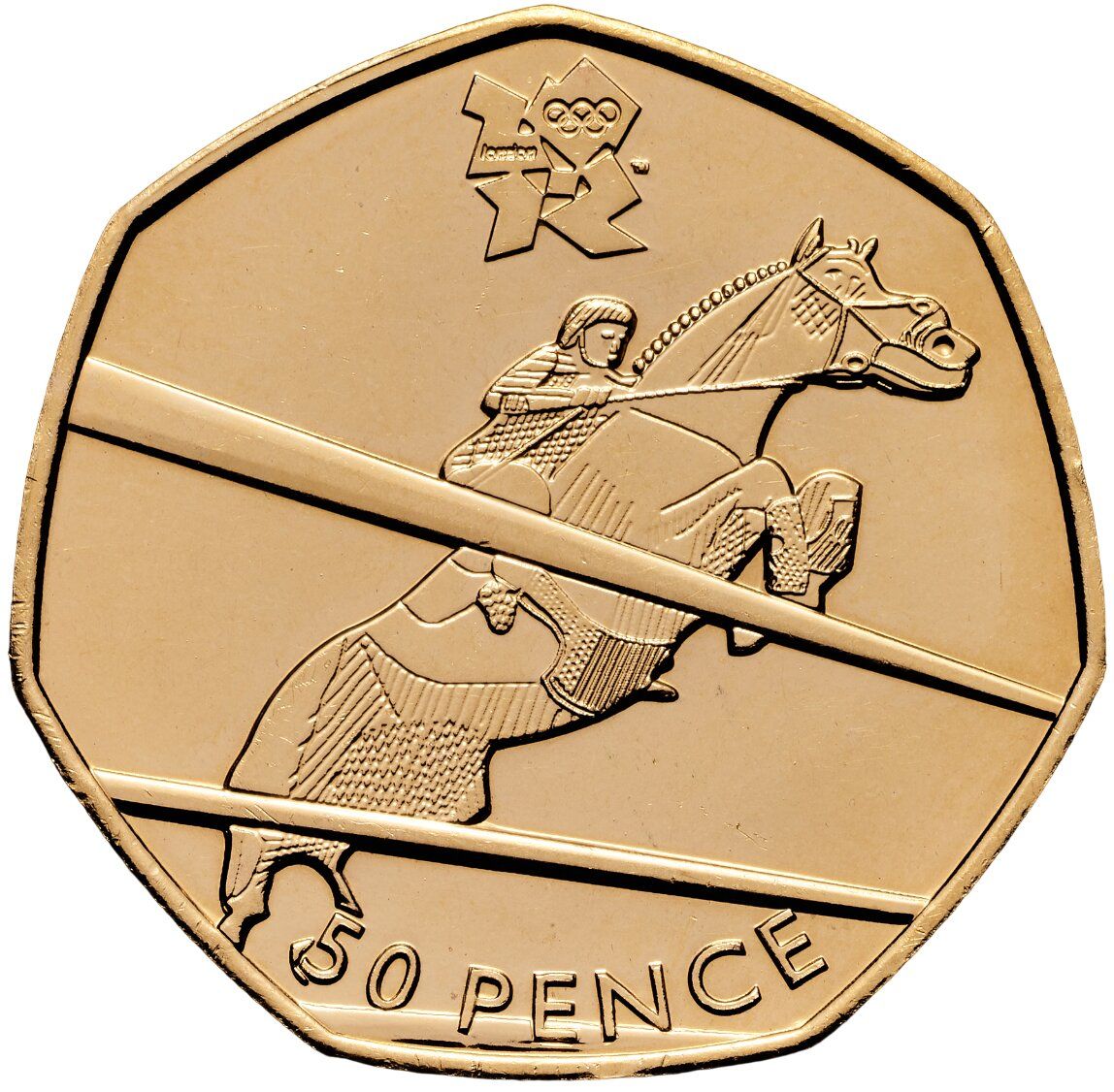 50 Pence - Elizabeth II Equestrian; Gold Proof reverse