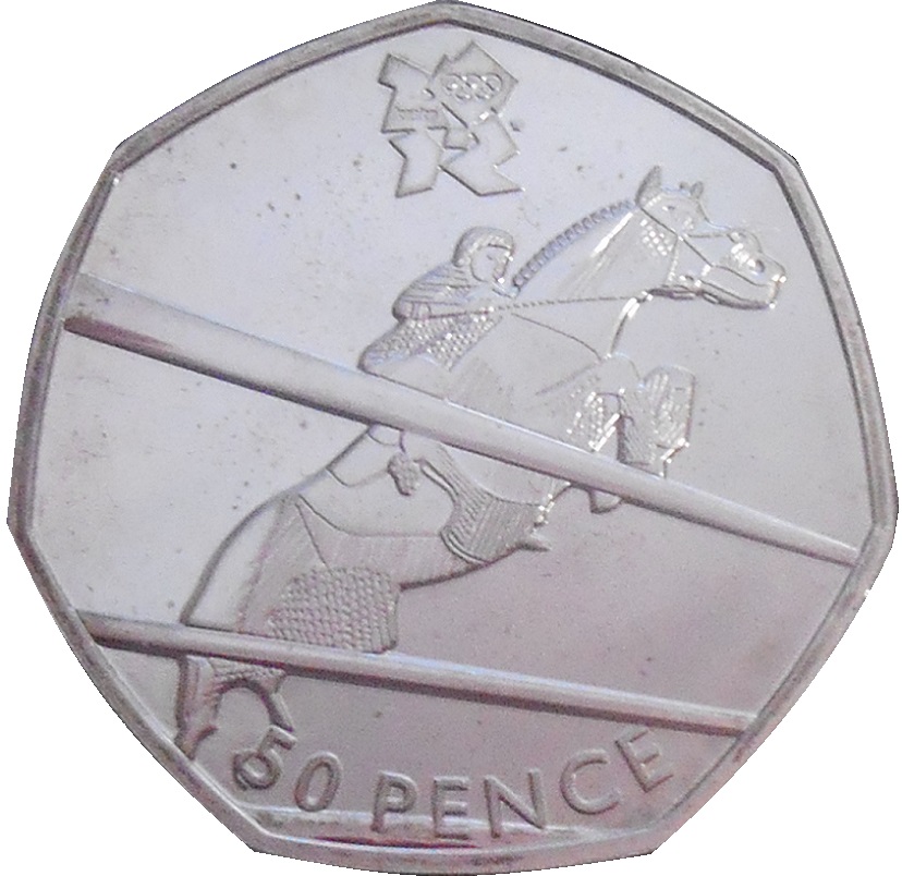 50 Pence - Elizabeth II Equestrian; Silver reverse