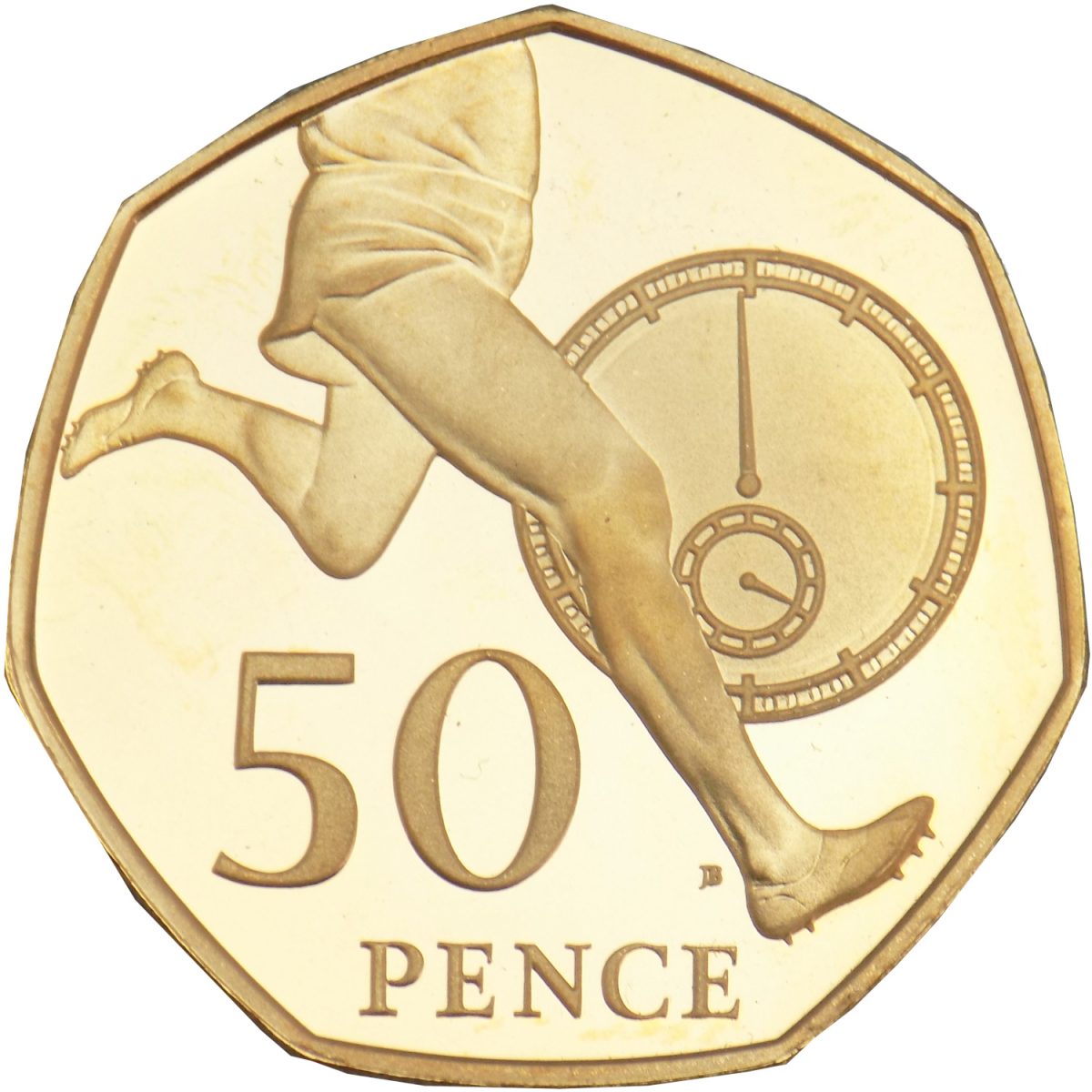50 Pence - Elizabeth II Four Minute Mile; Gold Piedfort reverse