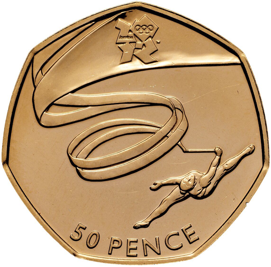 50 Pence - Elizabeth II Gymnastics; Gold Proof reverse