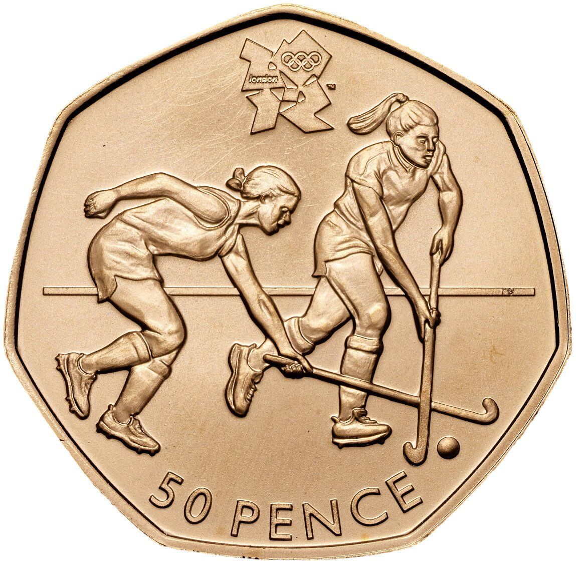 50 Pence - Elizabeth II Hockey; Gold Proof reverse