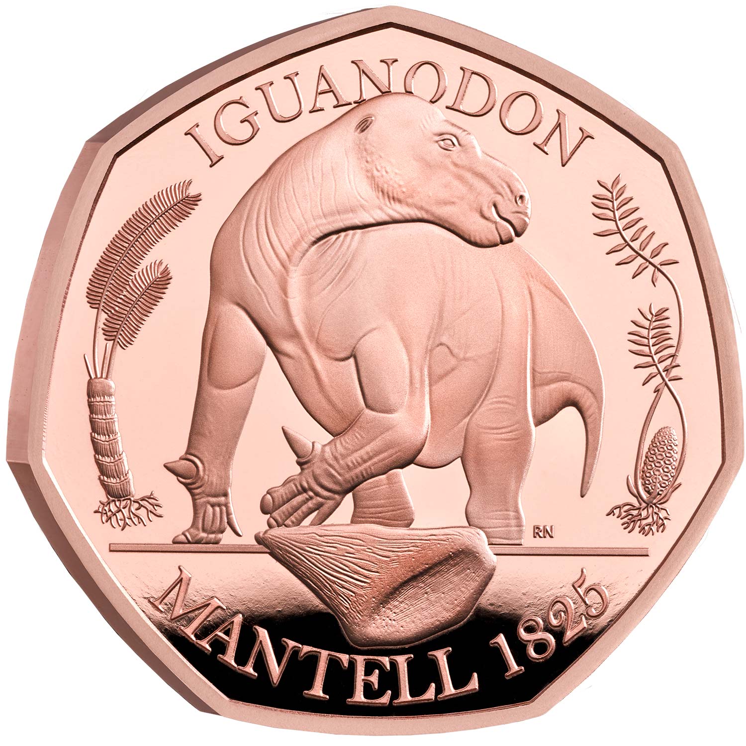 50 Pence - Elizabeth II Iguanodon; Gold Proof reverse
