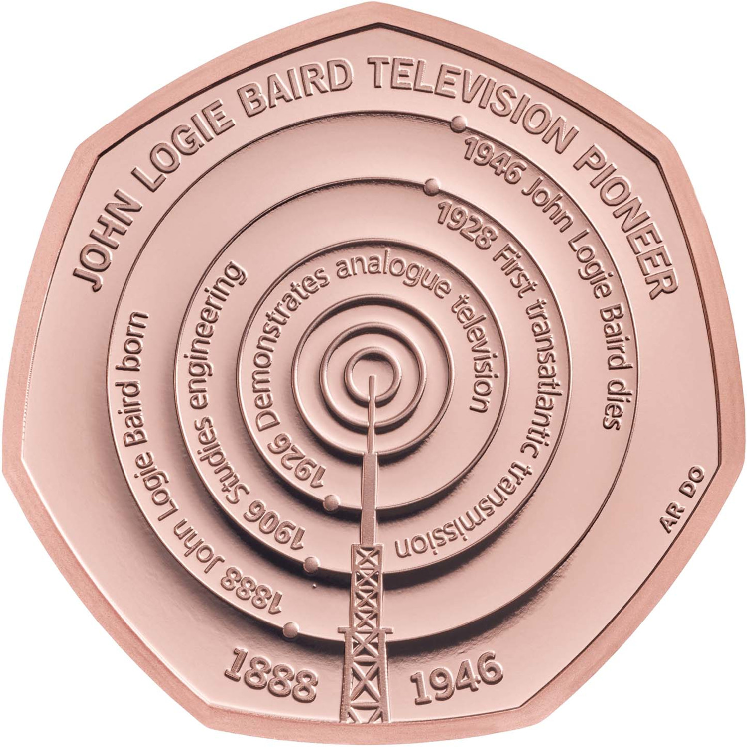 50 Pence - Elizabeth II John Logie Baird; Gold Proof reverse