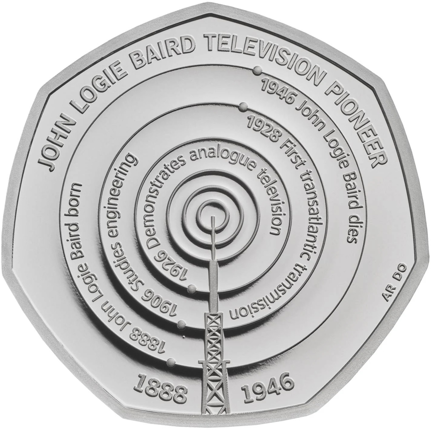 50 Pence - Elizabeth II John Logie Baird; Silver Proof reverse