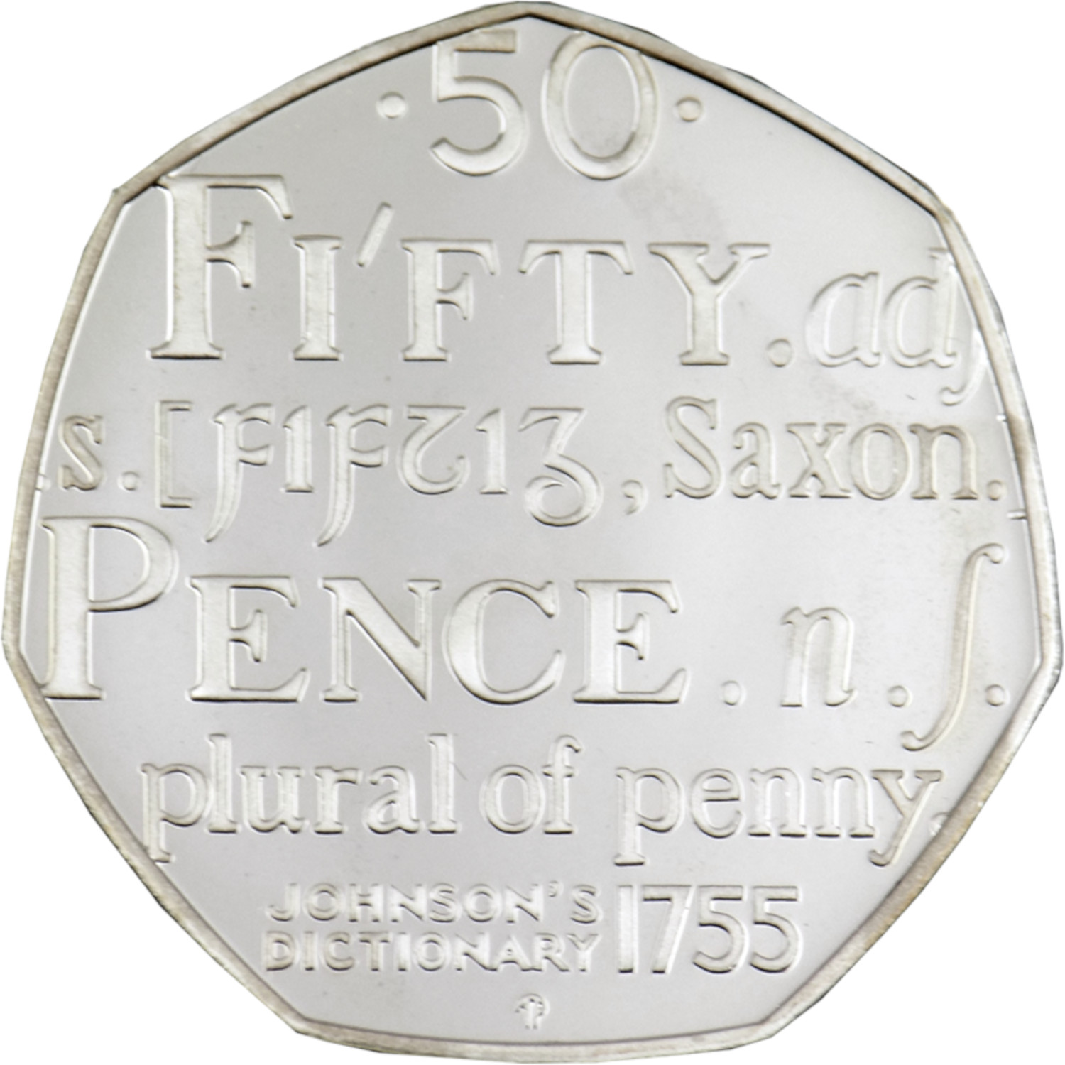 50 Pence - Elizabeth II Johnson's Dictionary; Silver Proof reverse