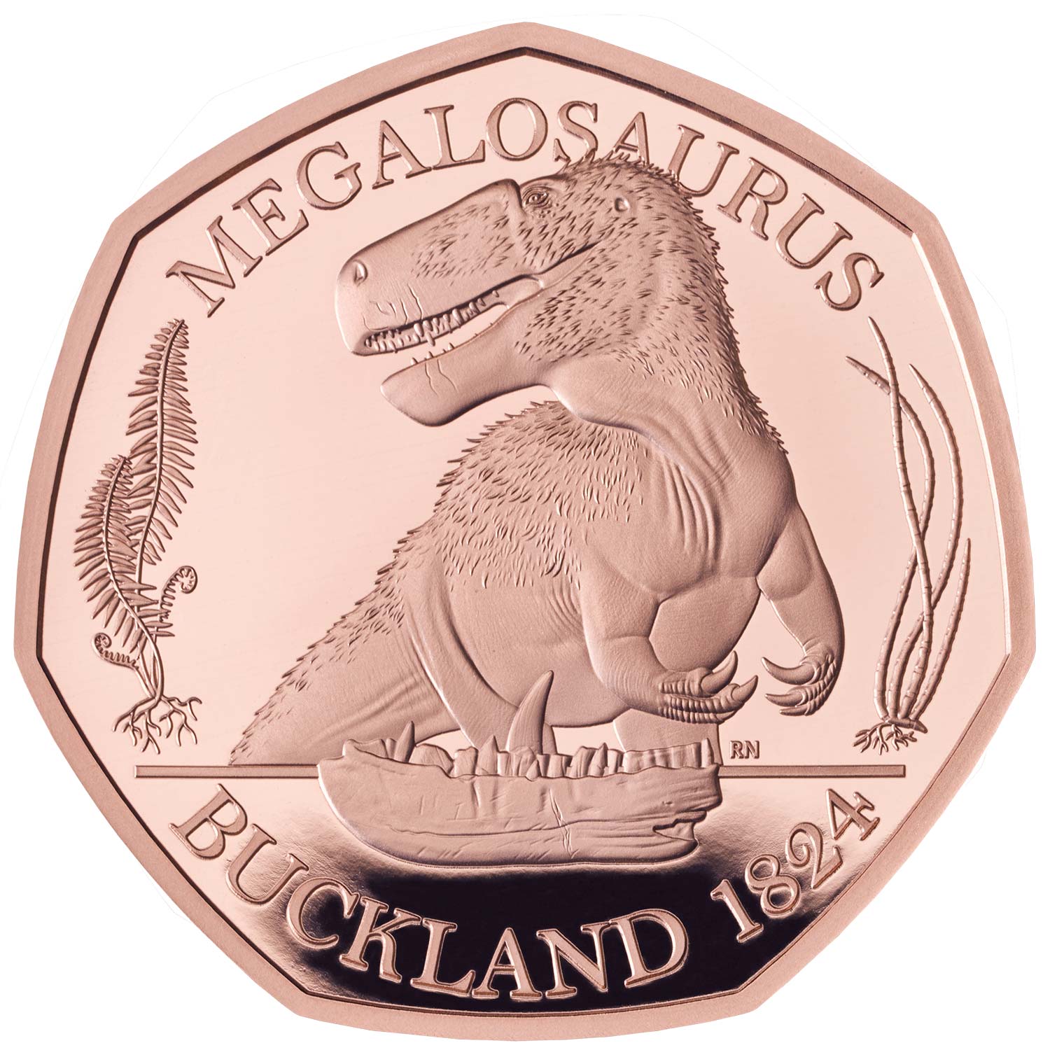 50 Pence - Elizabeth II Megalosaurus; Gold Proof reverse