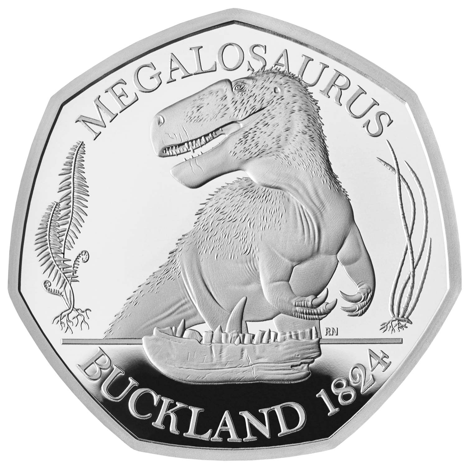 50 Pence - Elizabeth II Megalosaurus; Silver Proof reverse