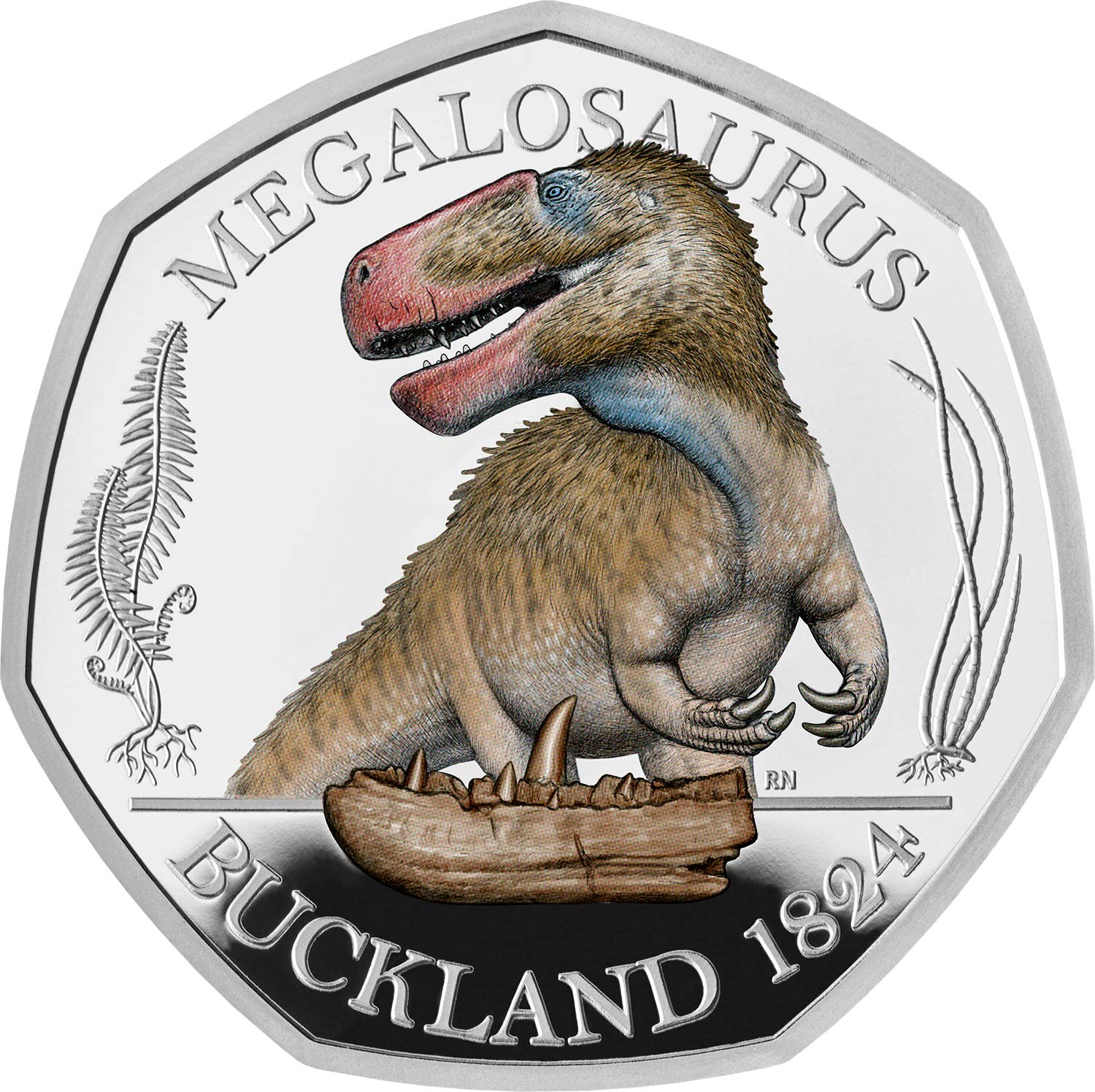 50 Pence - Elizabeth II Megalosaurus; Silver Proof reverse