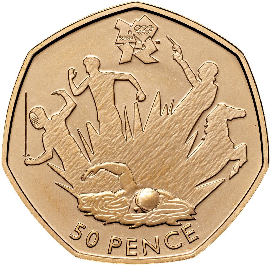 50 Pence - Elizabeth II Modern Pentathlon; Gold Proof reverse
