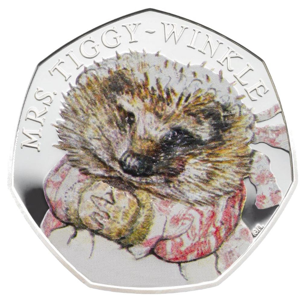 50 Pence - Elizabeth II Mrs Tiggy-Winkle; Silver Proof reverse