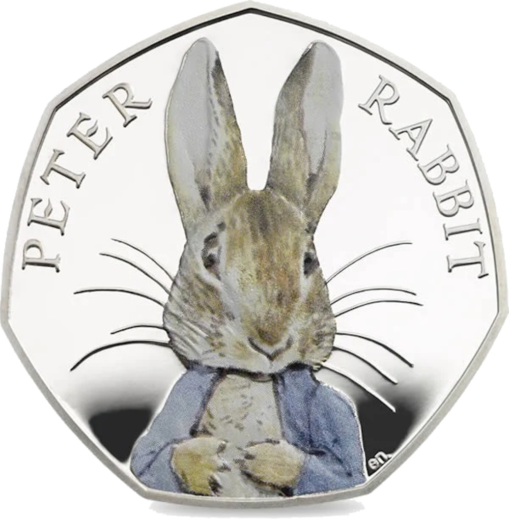 50 Pence - Elizabeth II Peter Rabbit; Silver Proof reverse