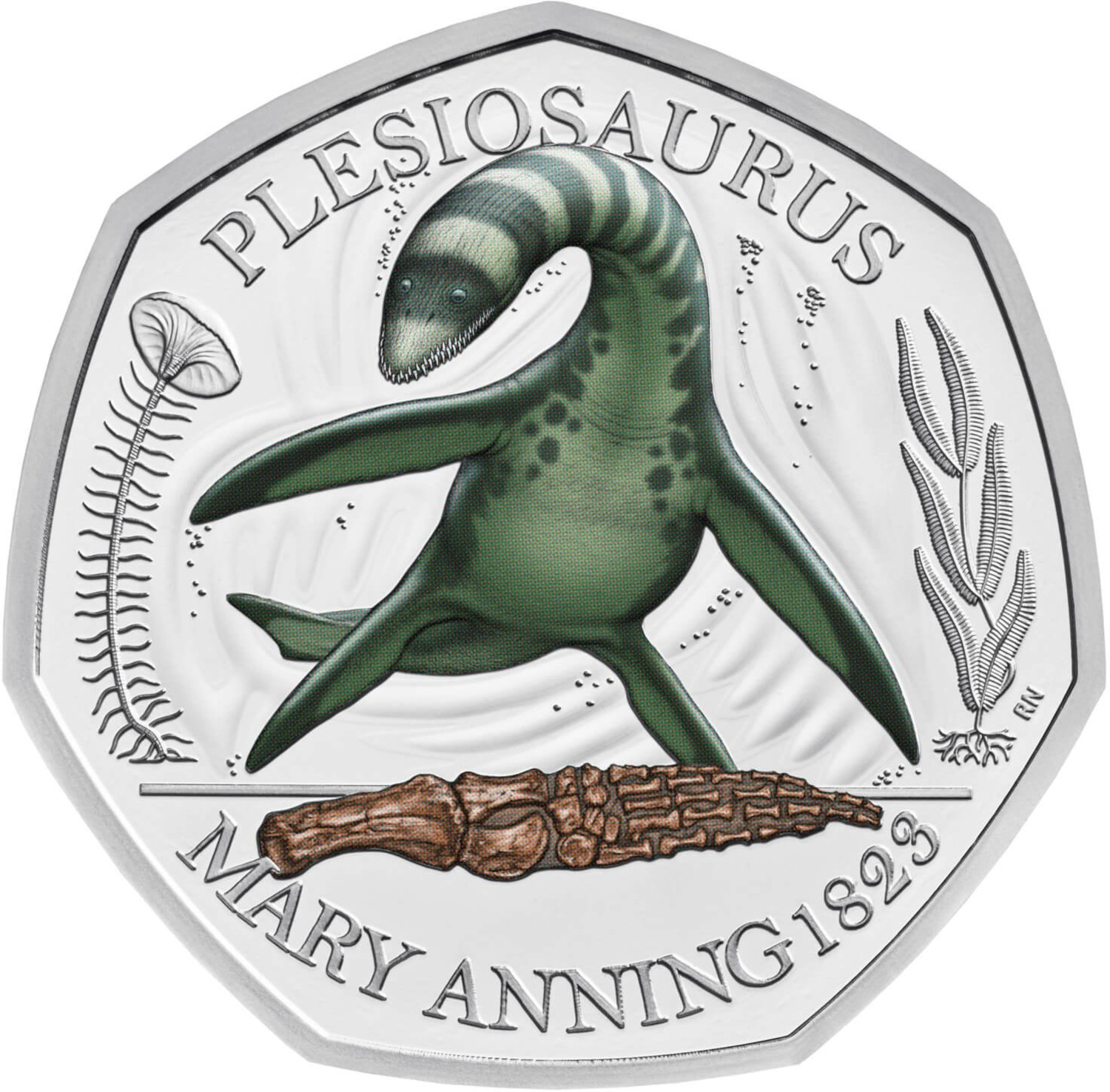 50 Pence - Elizabeth II Plesiosaurus; Silver Proof reverse
