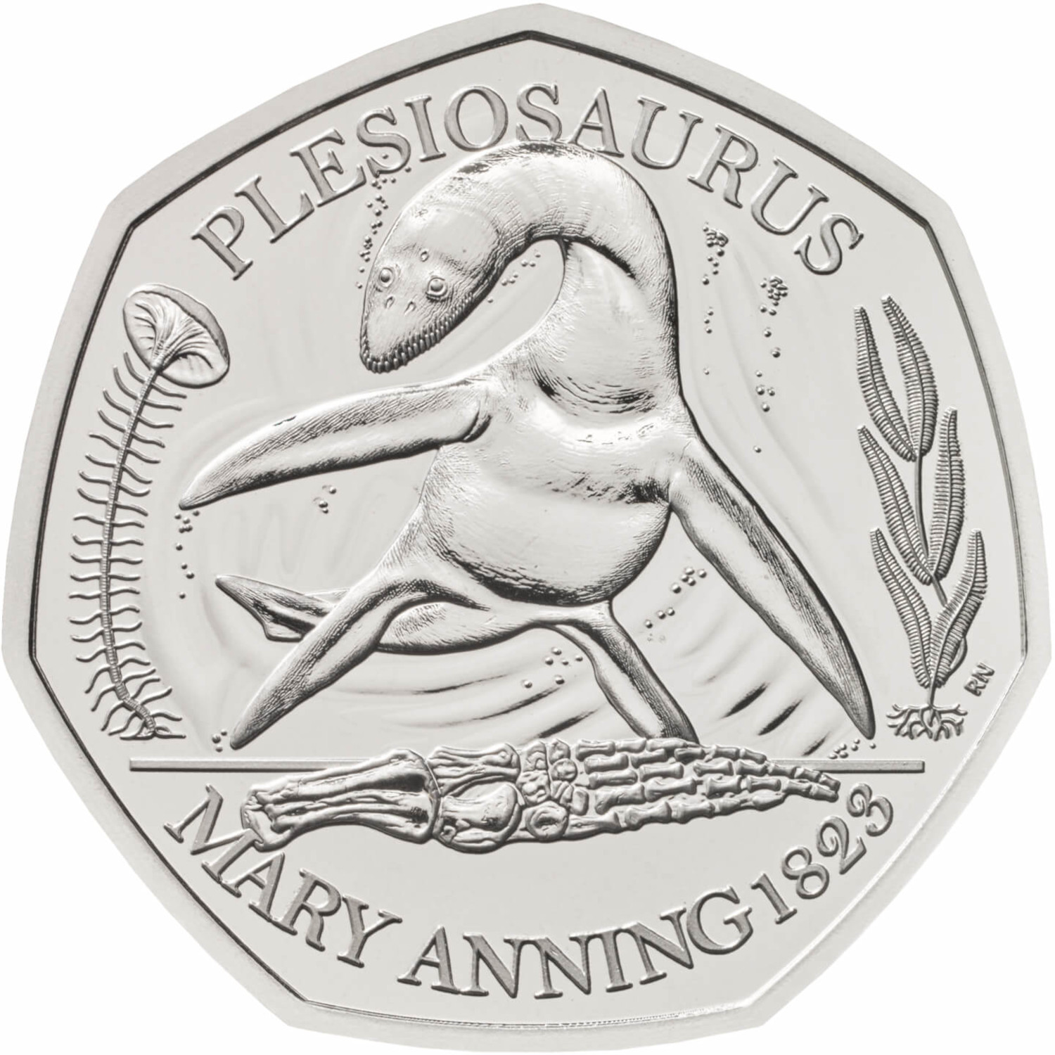 50 Pence - Elizabeth II Plesiosaurus; Silver Proof reverse